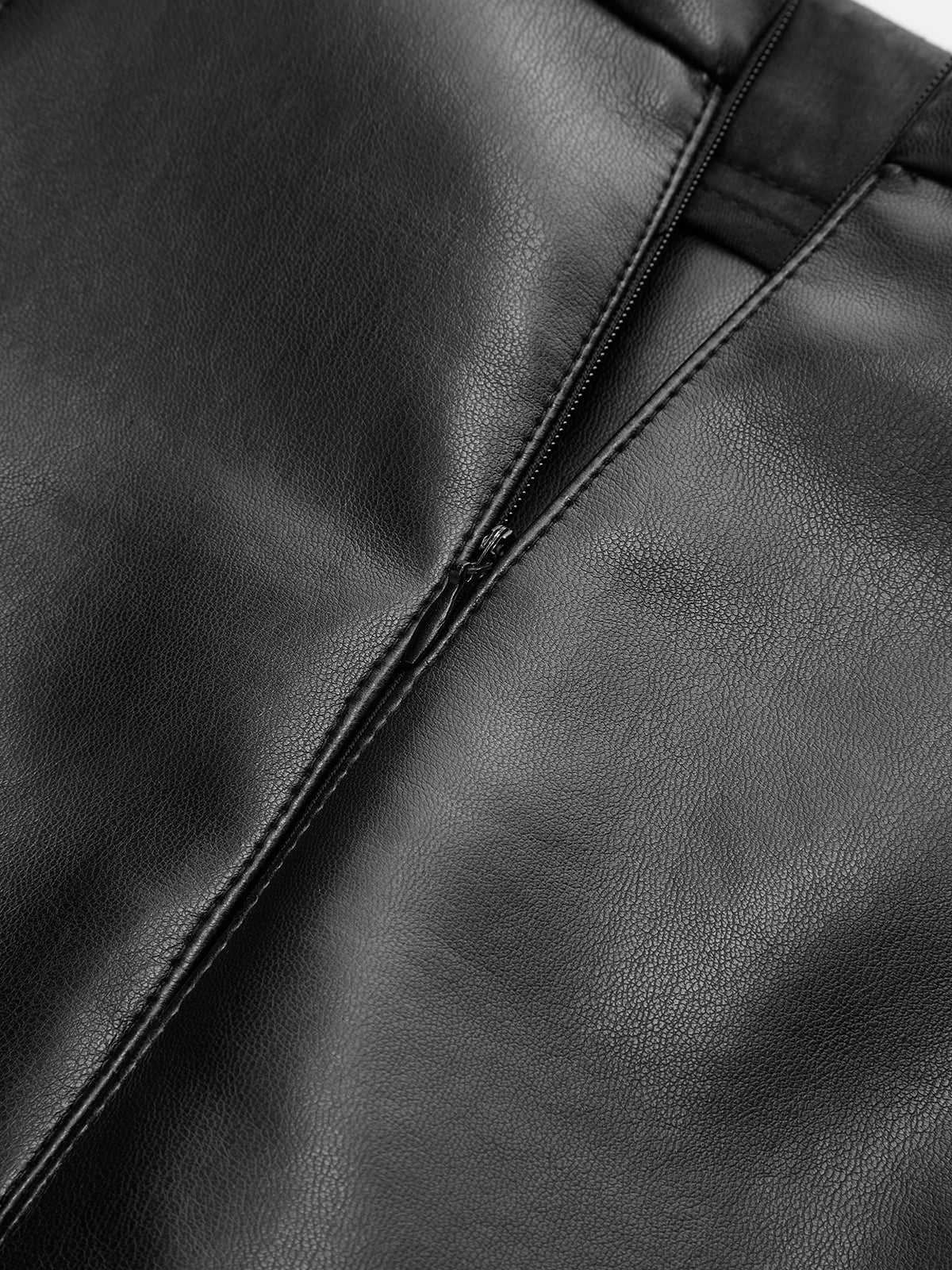 PU Leather Mini Skirt with Oval Pocket Detail - Image 5
