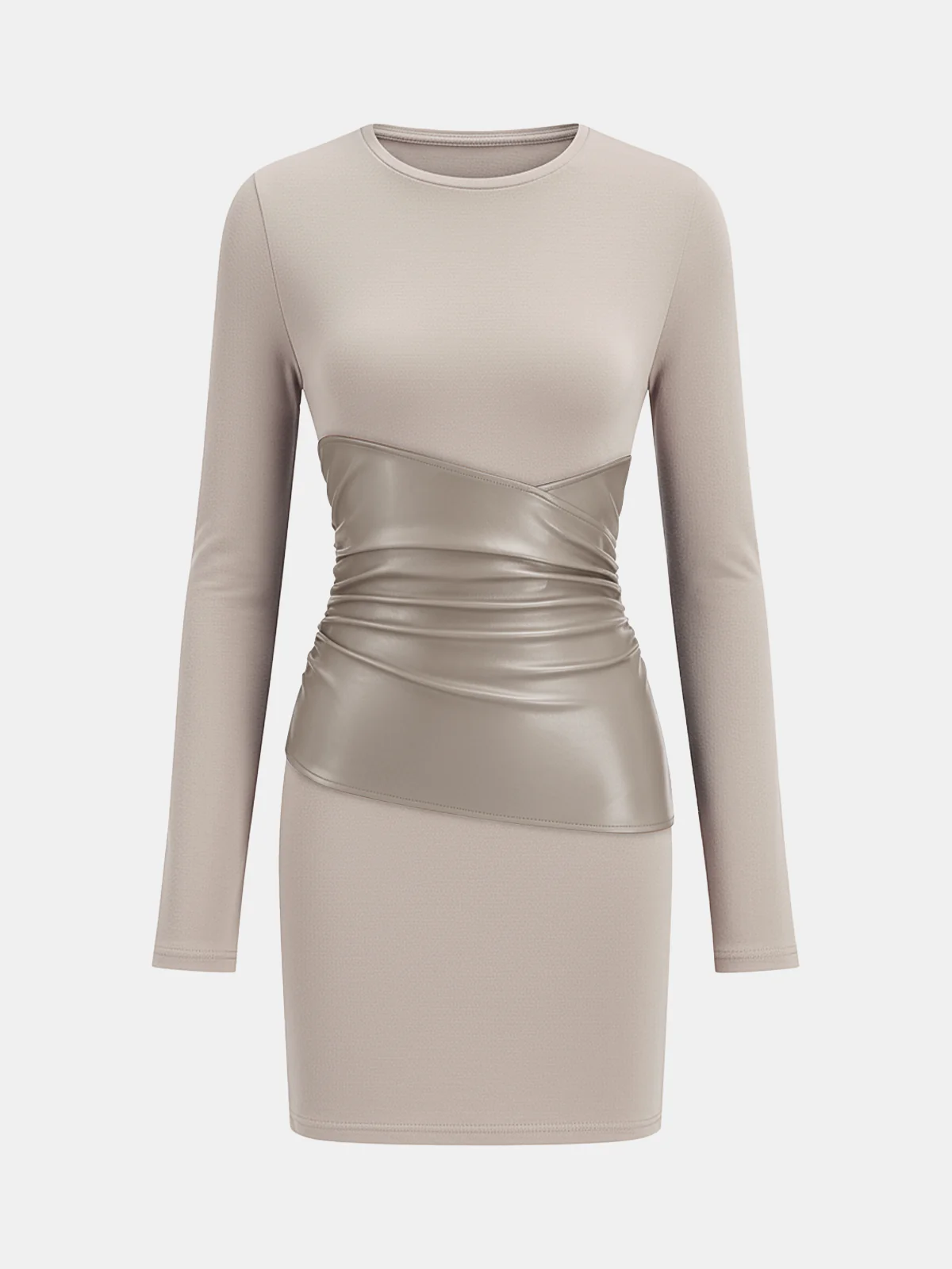 PU Leather Panel Long Sleeve Knit Dress - Image 8