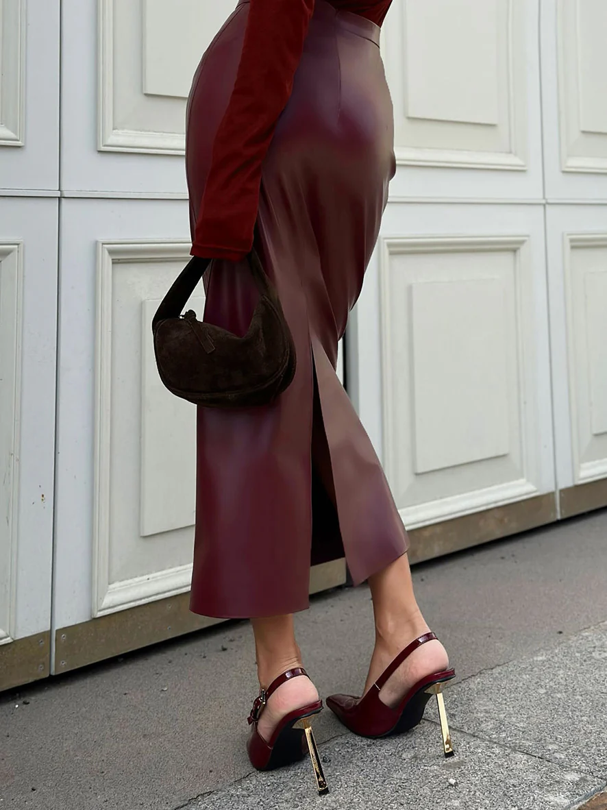 PU Leather Slit Skirt - Image 3