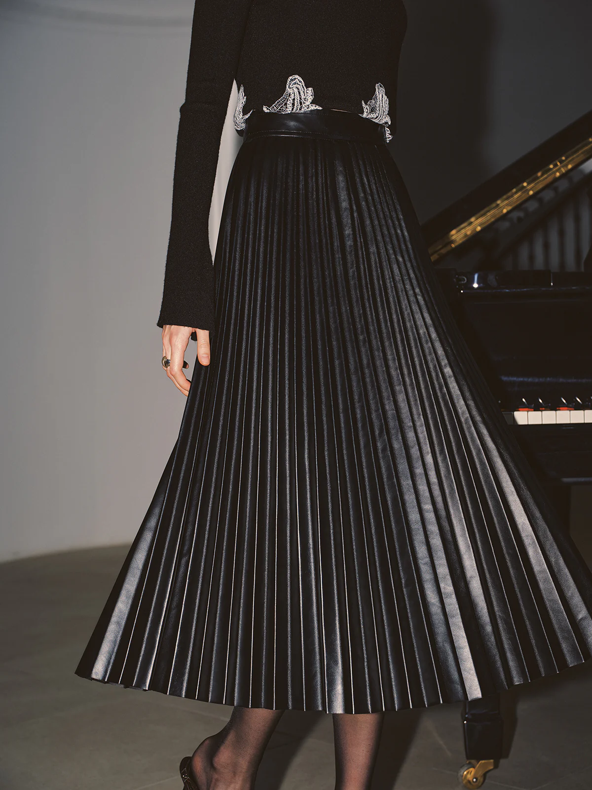 PU Pleated Midi Skirt - Image 3