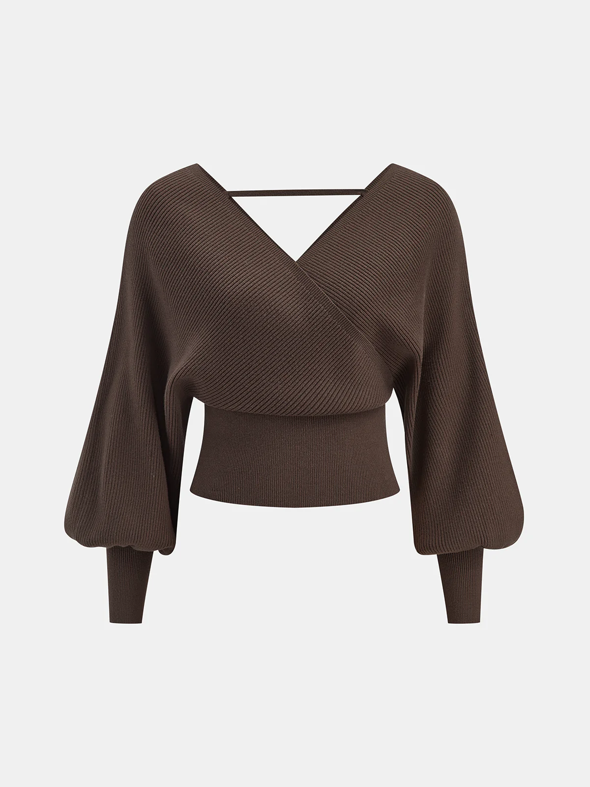 Puff Sleeve Backless Rib-Knit Sweater - Image 2