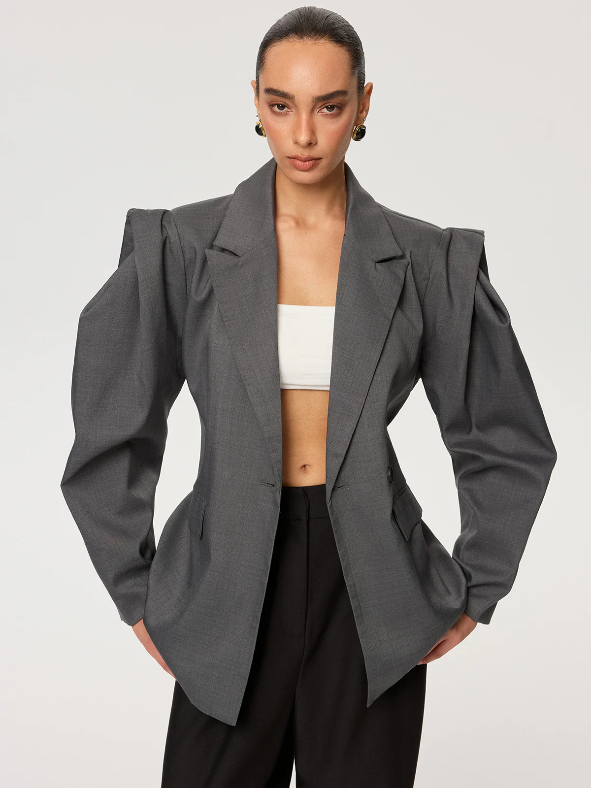 Puff Sleeve Blazer with Tie Belt - Image 4