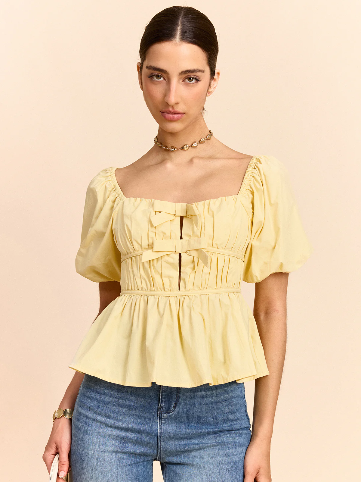Puff Sleeve Bow Detail Top - Image 3