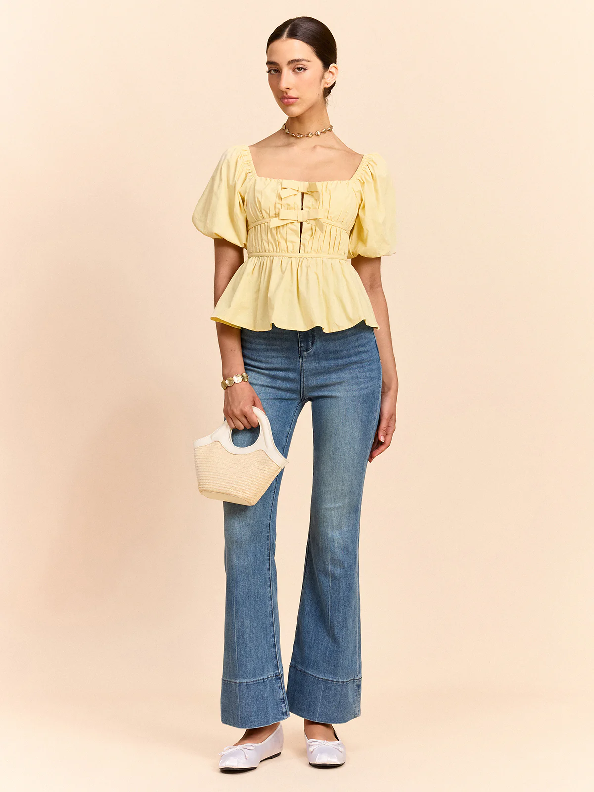 Puff Sleeve Bow Detail Top - Image 4