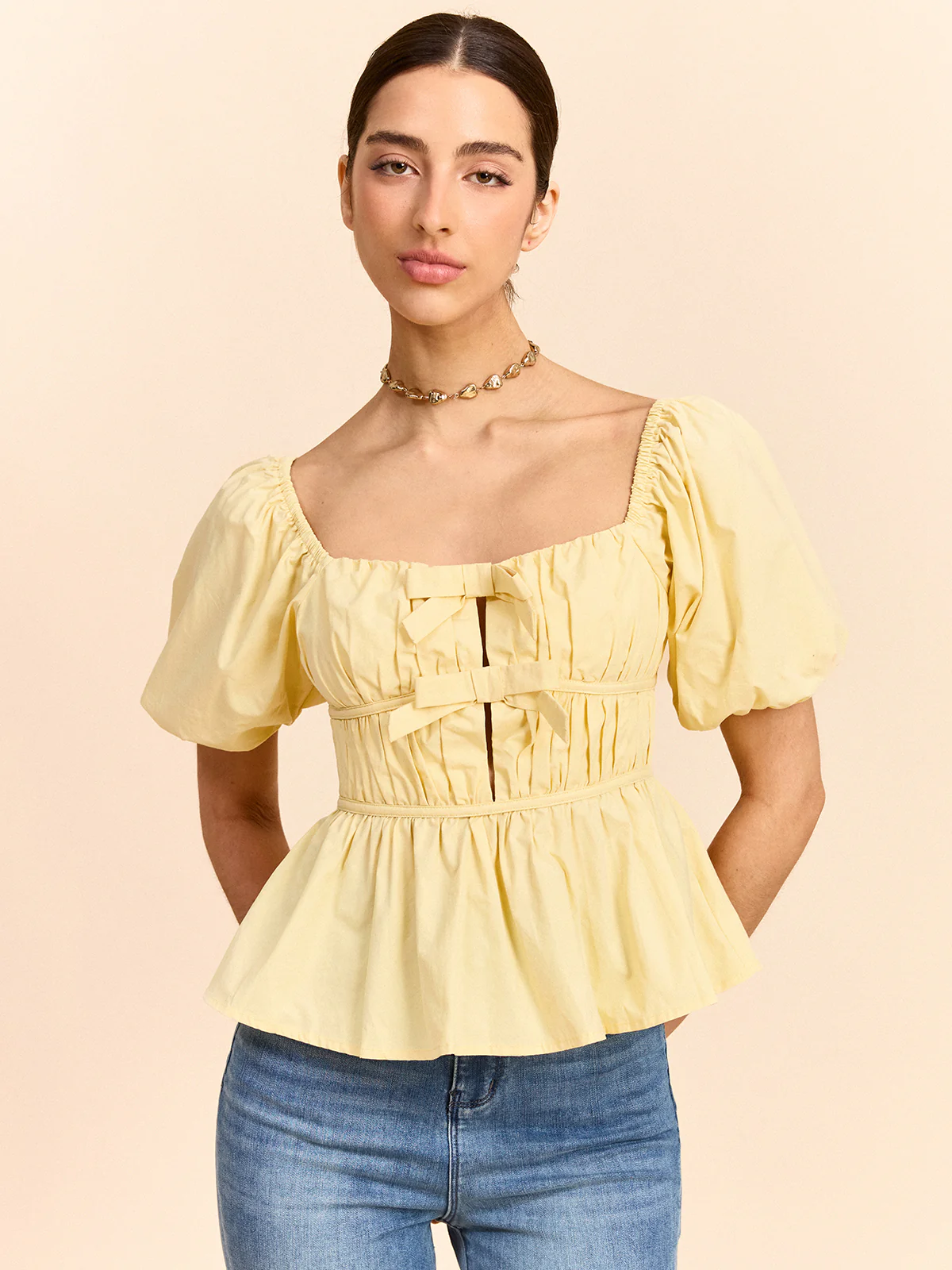 Puff Sleeve Bow Detail Top - Image 5