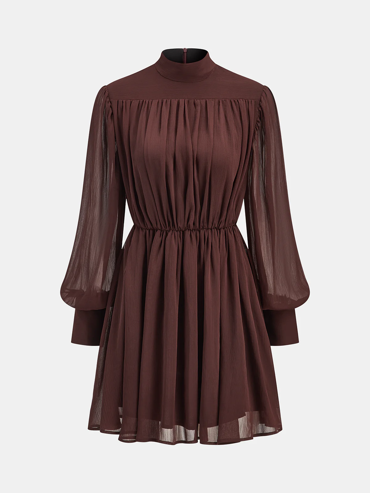 Puff Sleeve Chiffon Ruched Mini Dress - Image 2