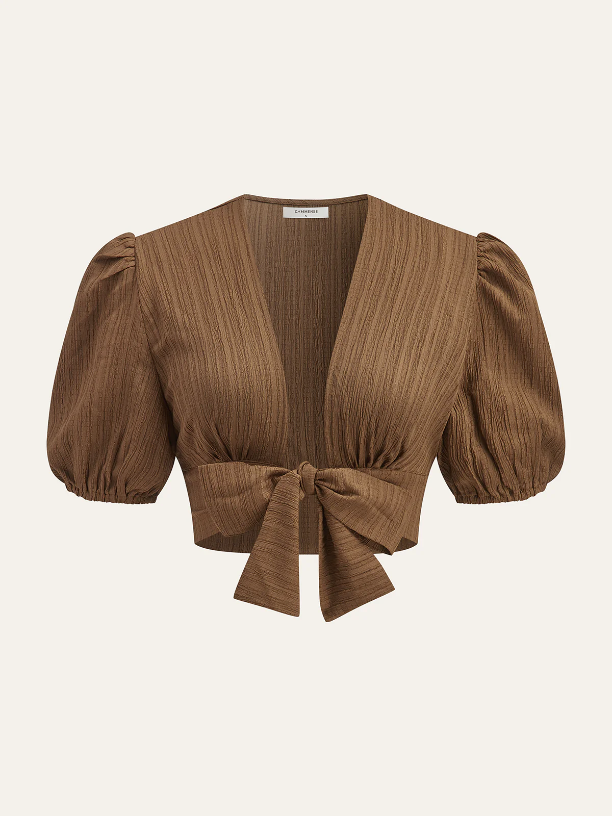 Puff-Sleeve Crop Top and Smocked-Waist Midi Skirt Set - Image 2