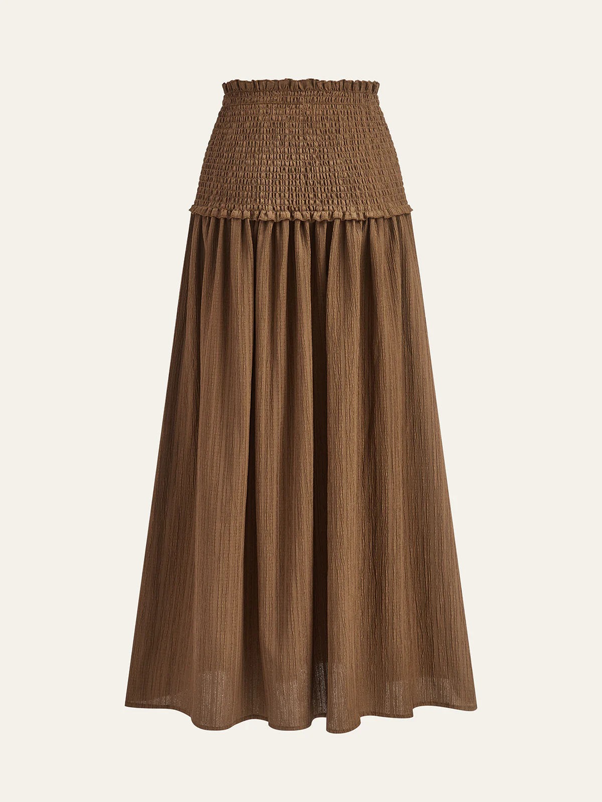 Puff-Sleeve Crop Top and Smocked-Waist Midi Skirt Set - Image 5