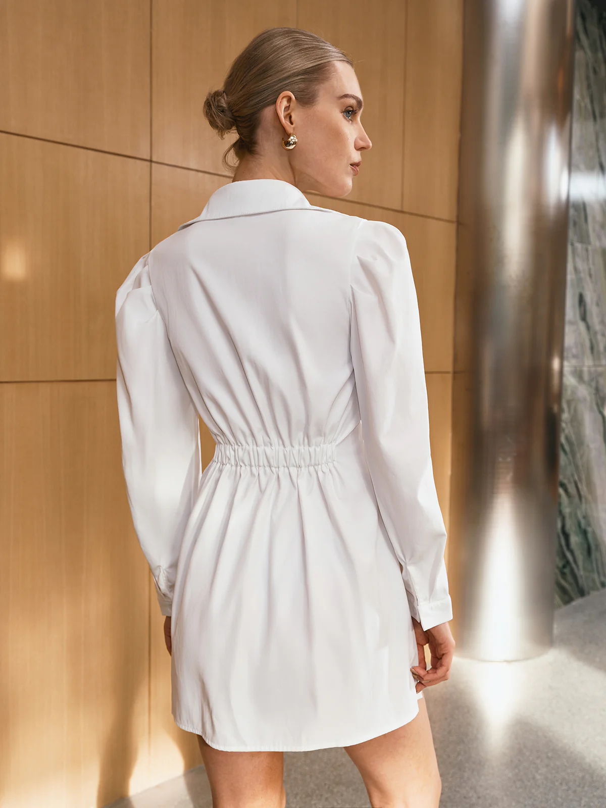 Puffed Sleeve Shirt Mini Dress without Belt - Image 4