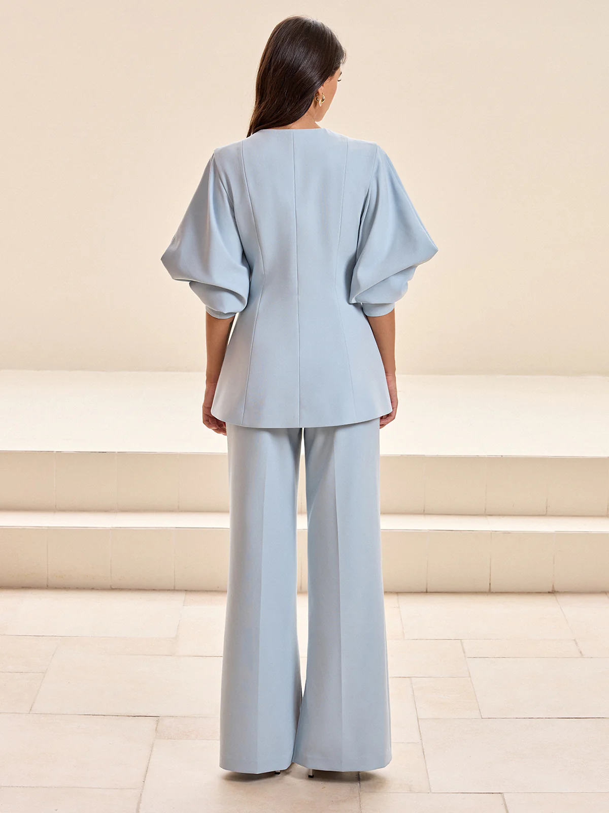Puffed Sleeve V-Neck Blazer - Image 7