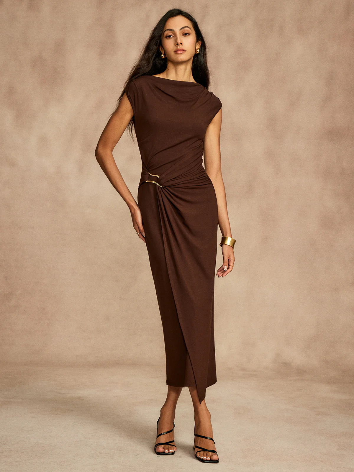 Pure Cotton Cap Sleeve Draped Dress - Image 2