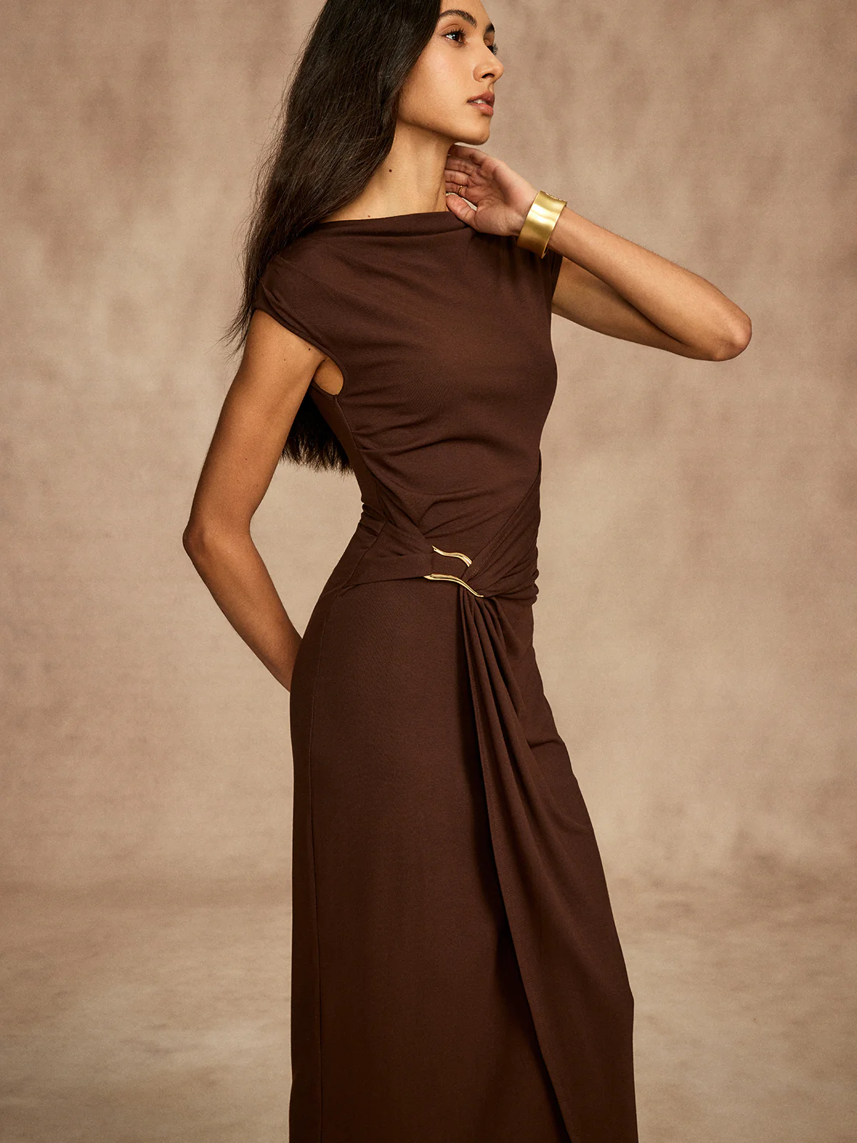Pure Cotton Cap Sleeve Draped Dress - Image 4