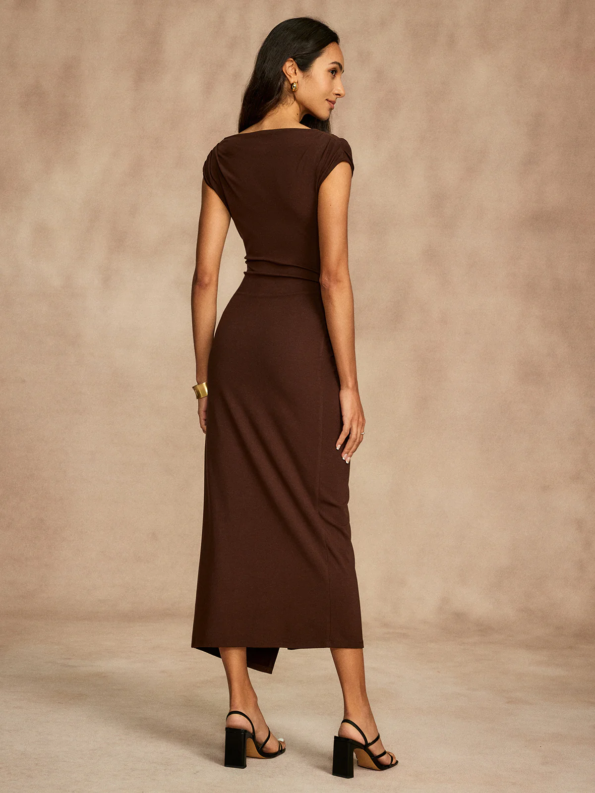 Pure Cotton Cap Sleeve Draped Dress - Image 5