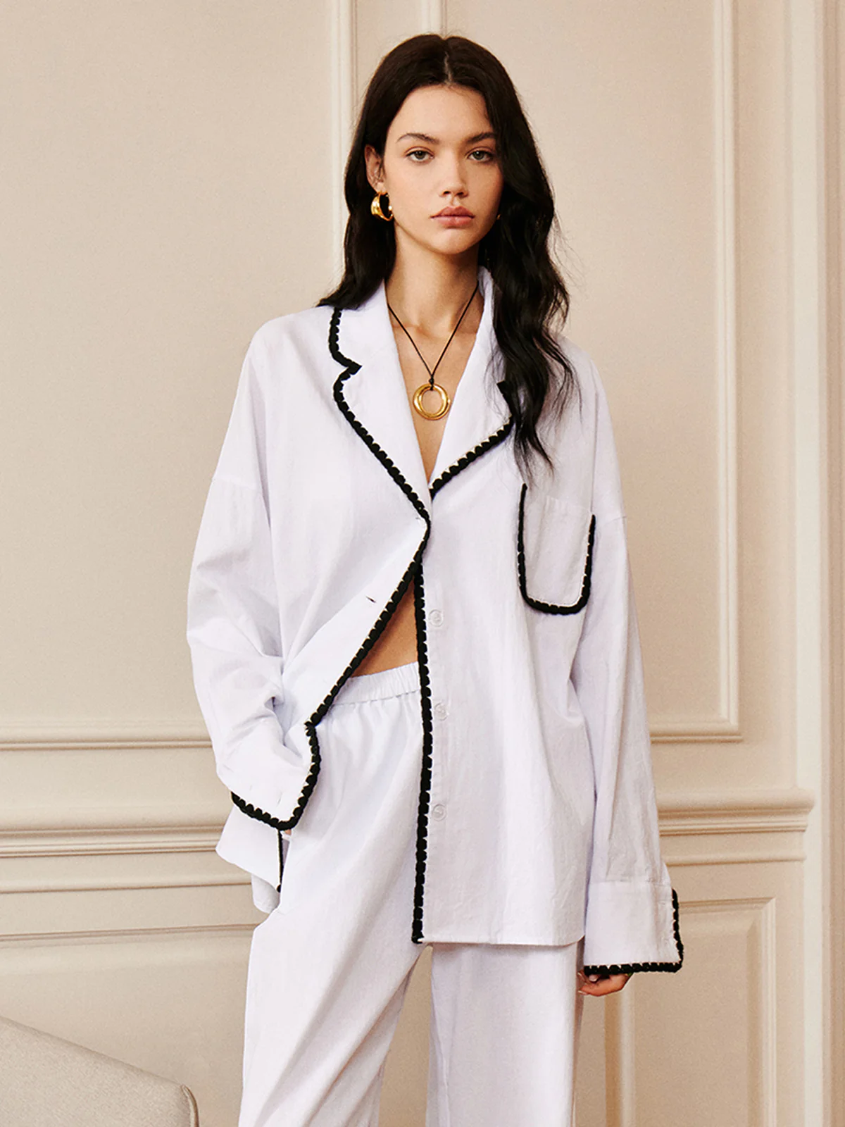 Pure Cotton Contrast Trim Lapel Shirt - Image 3