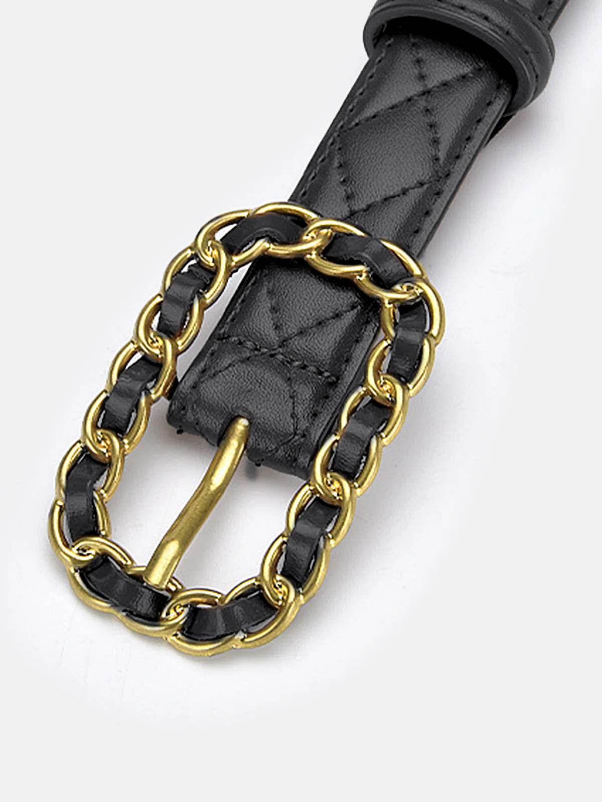 Quilted Chain Buckle Leather Belt - Image 2