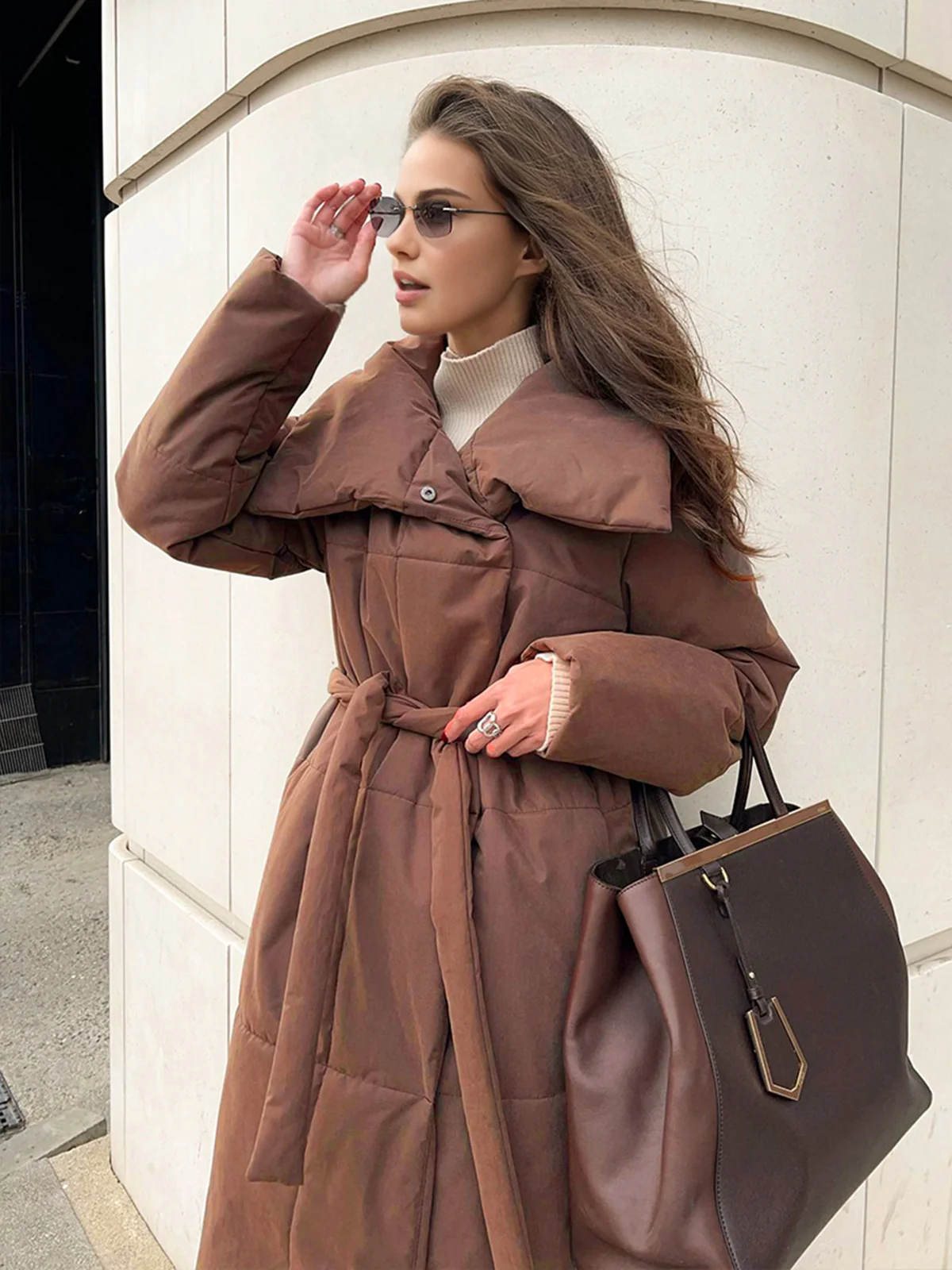 Quilted Long Winter Coat With Belt - Image 2