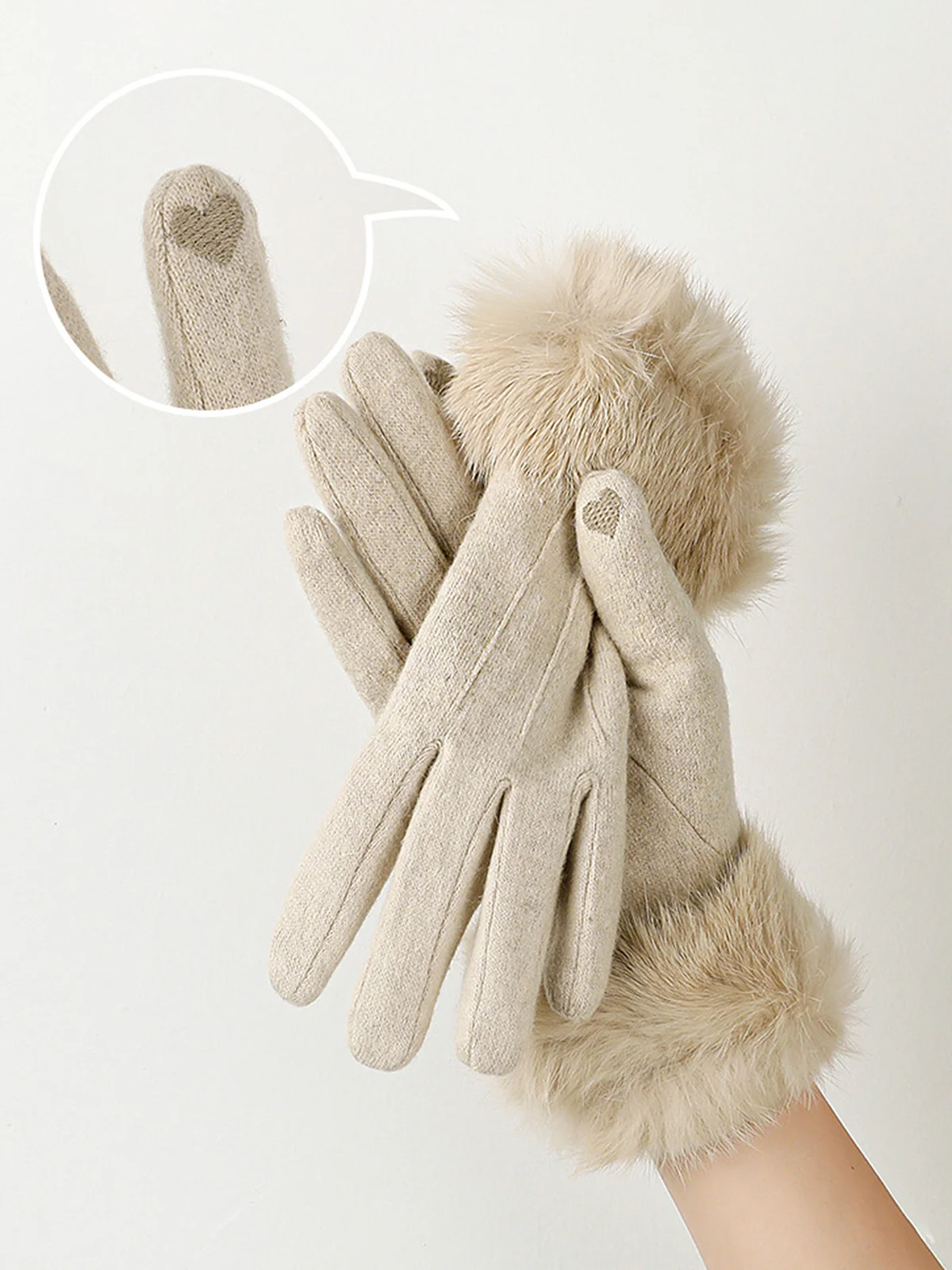 Fur Trim Cashmere Gloves - Image 4