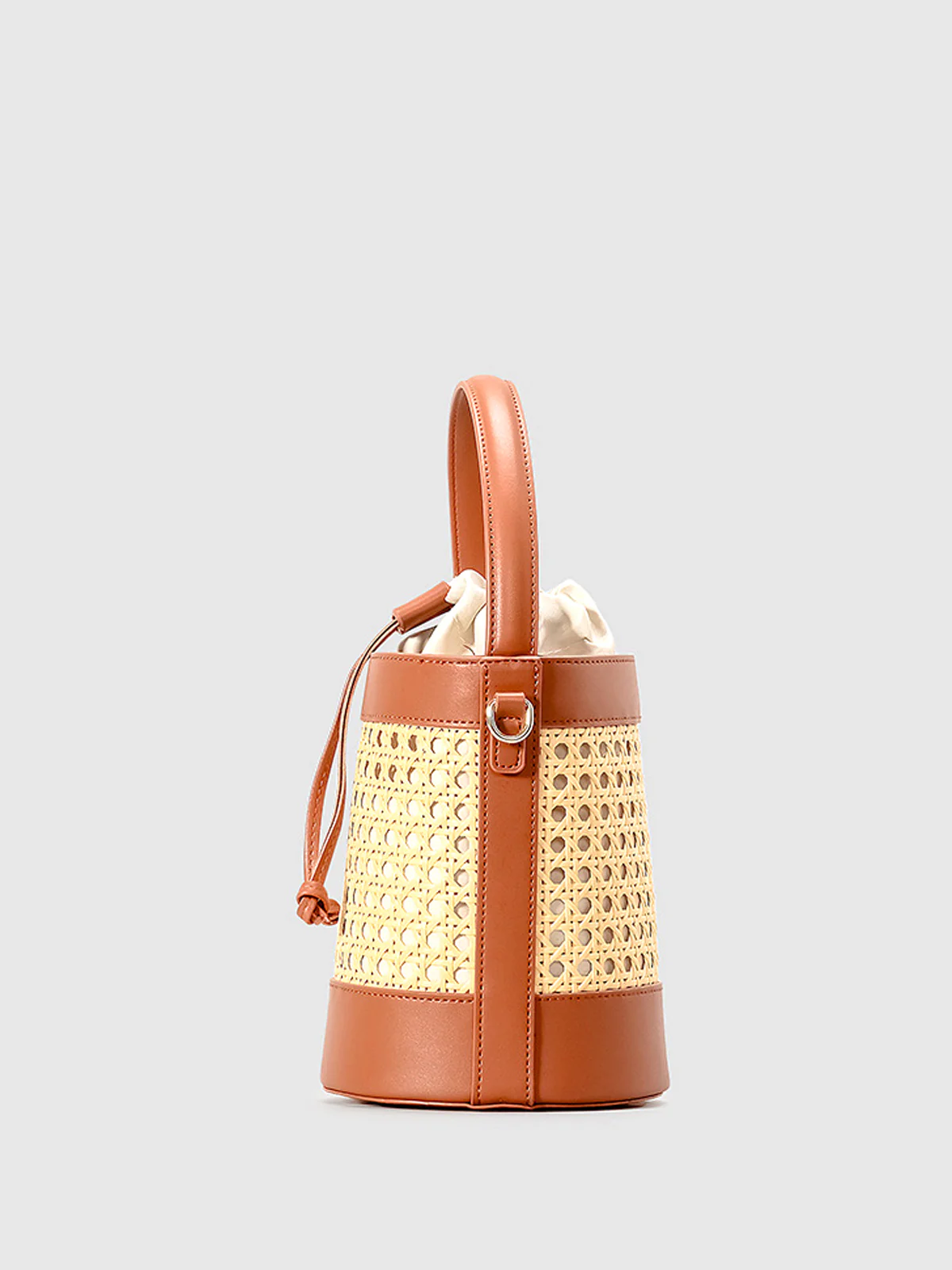 Rattan Accent Drawstring Bucket Bag - Image 2