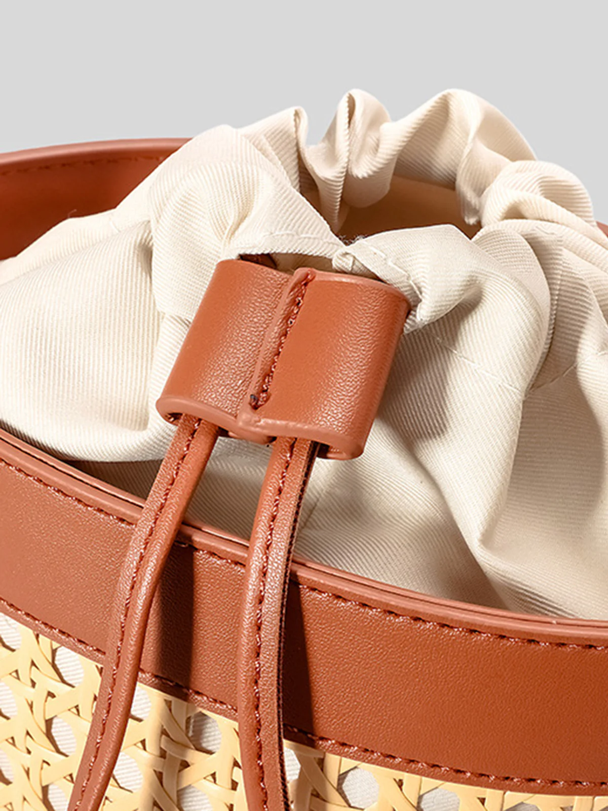 Rattan Accent Drawstring Bucket Bag - Image 5