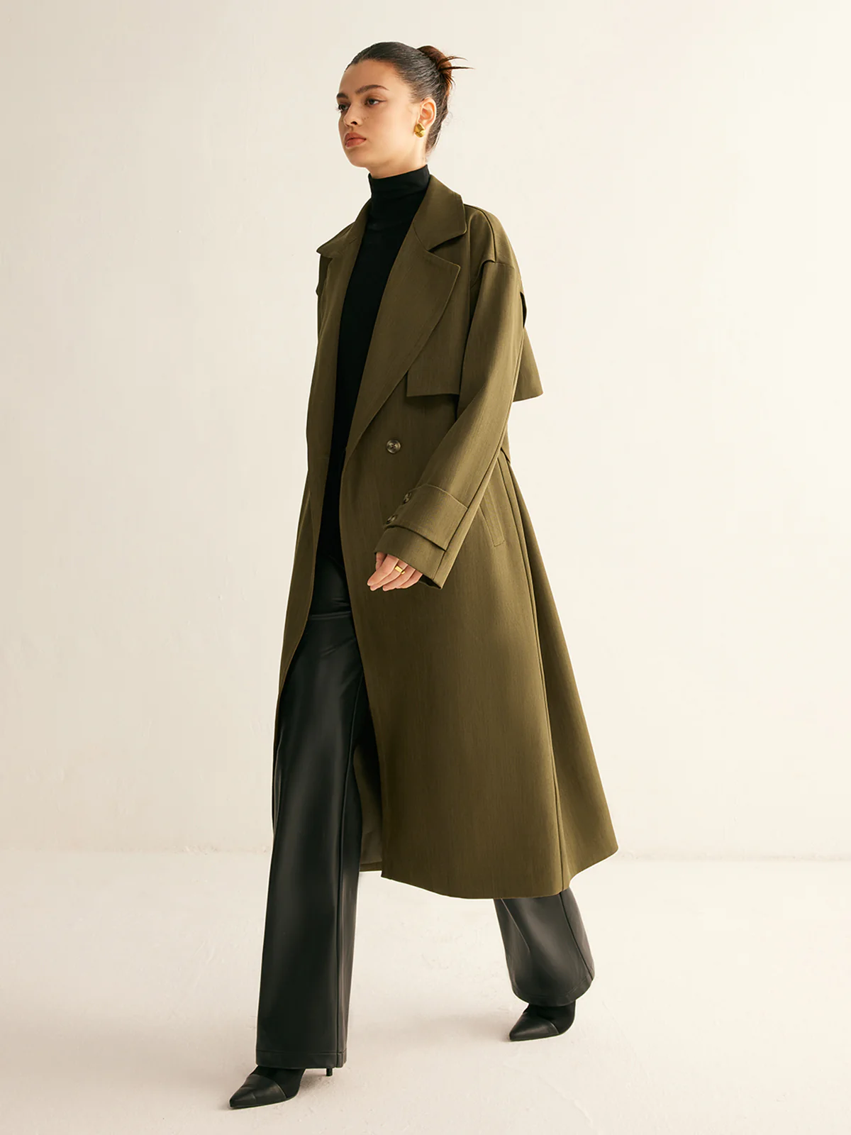 Retro Belted Long Trench Coat - Image 3
