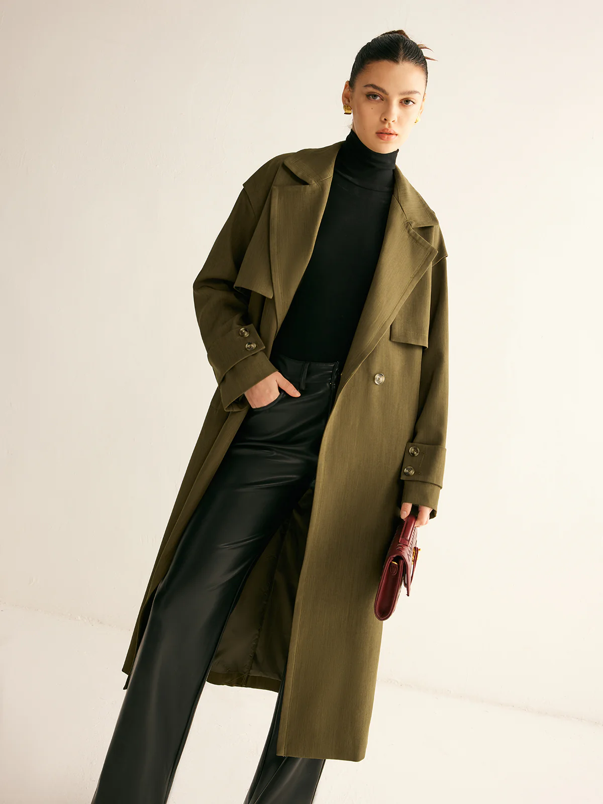 Retro Belted Long Trench Coat - Image 4