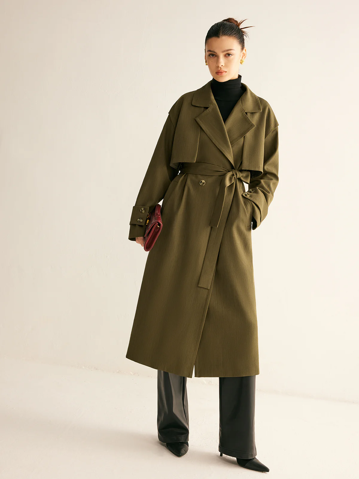 Retro Belted Long Trench Coat - Image 5