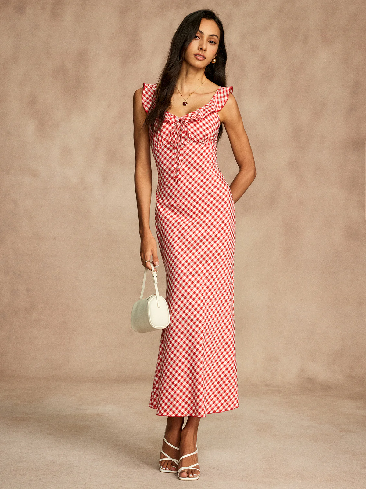 Retro Gingham V-Neck Fishtail Dress - Image 3