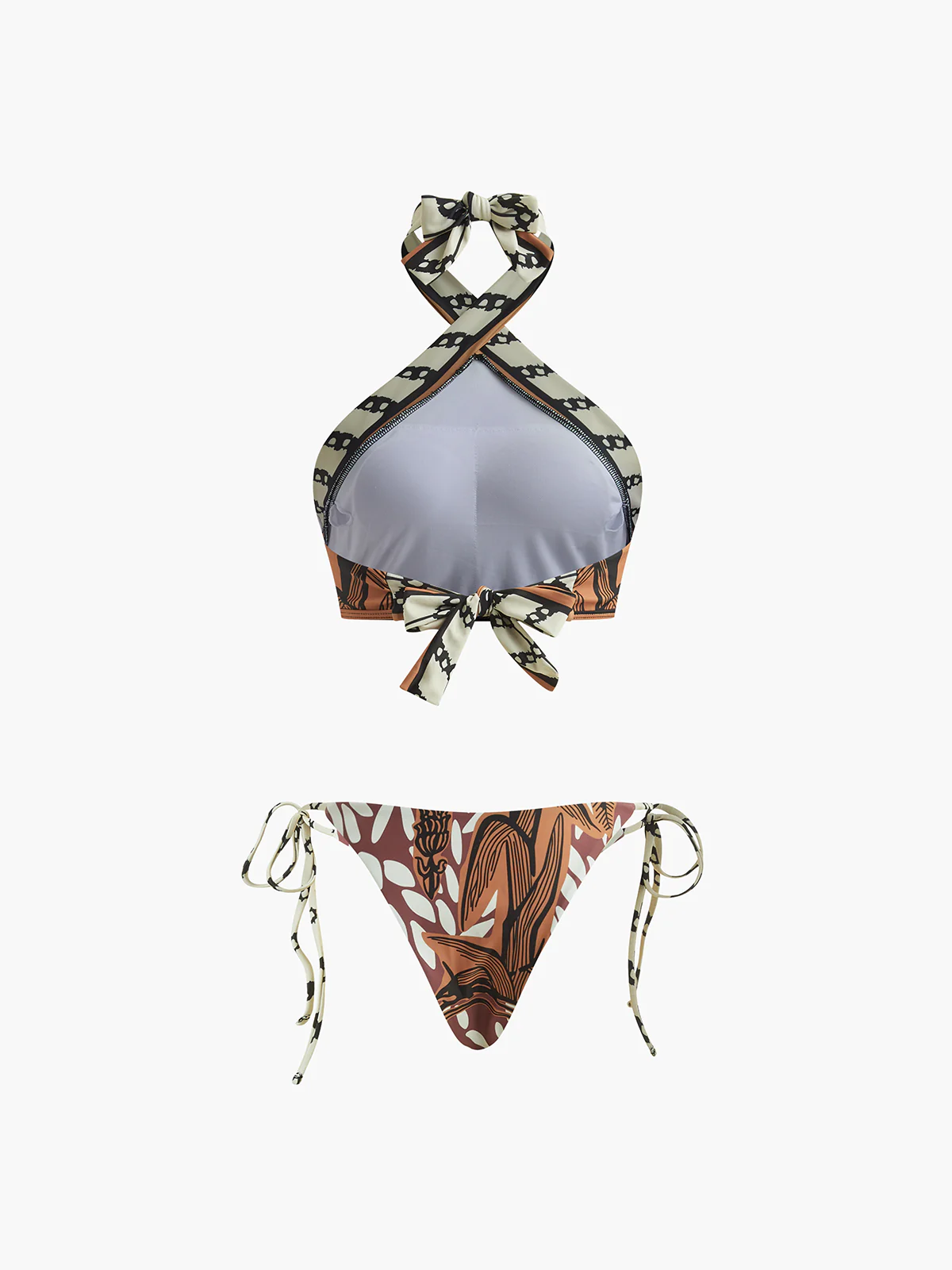 Retro Print Halter Bikini Set - Image 2