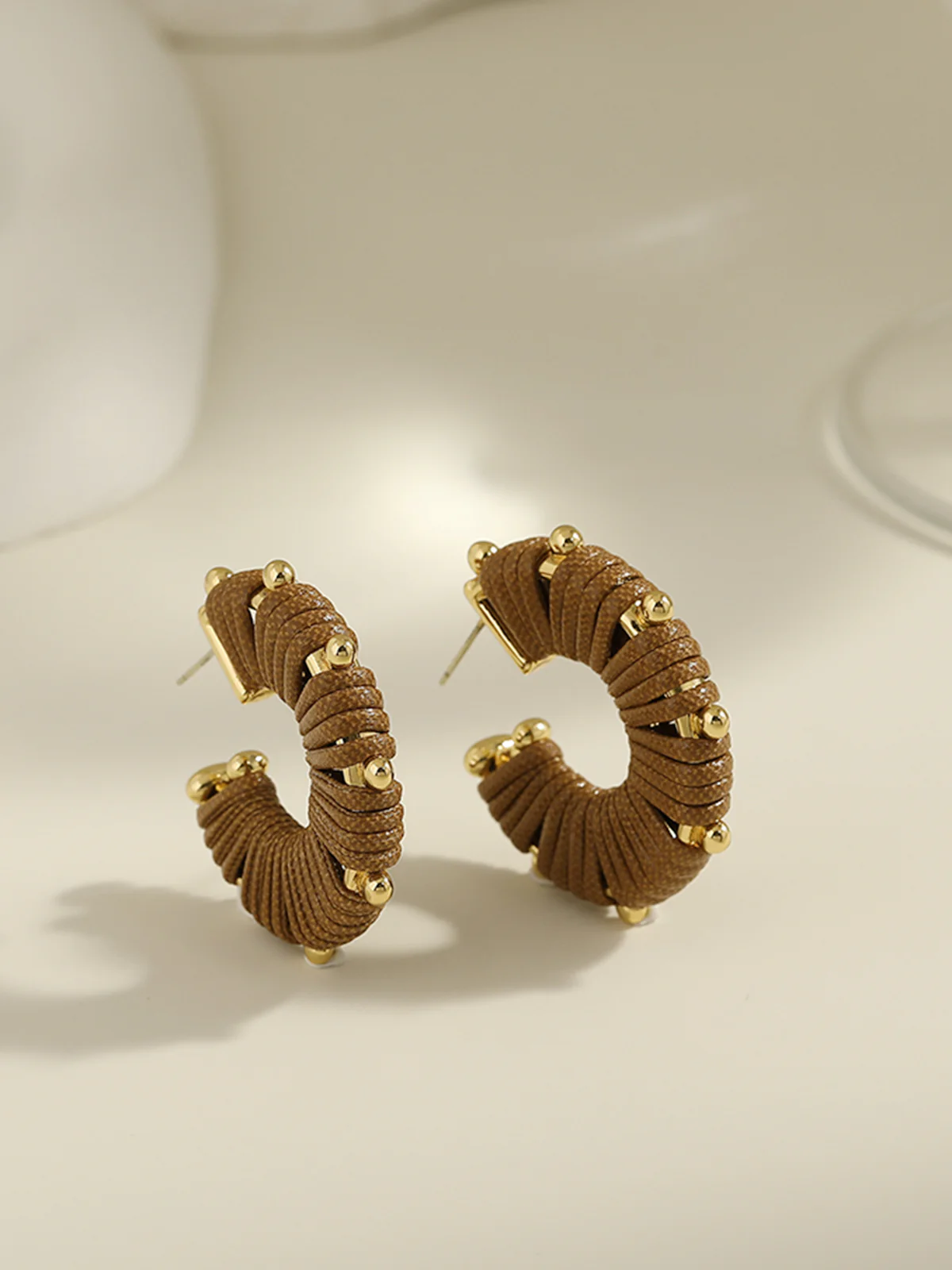 Retro Woven Hoop Stud Earrings - Image 3