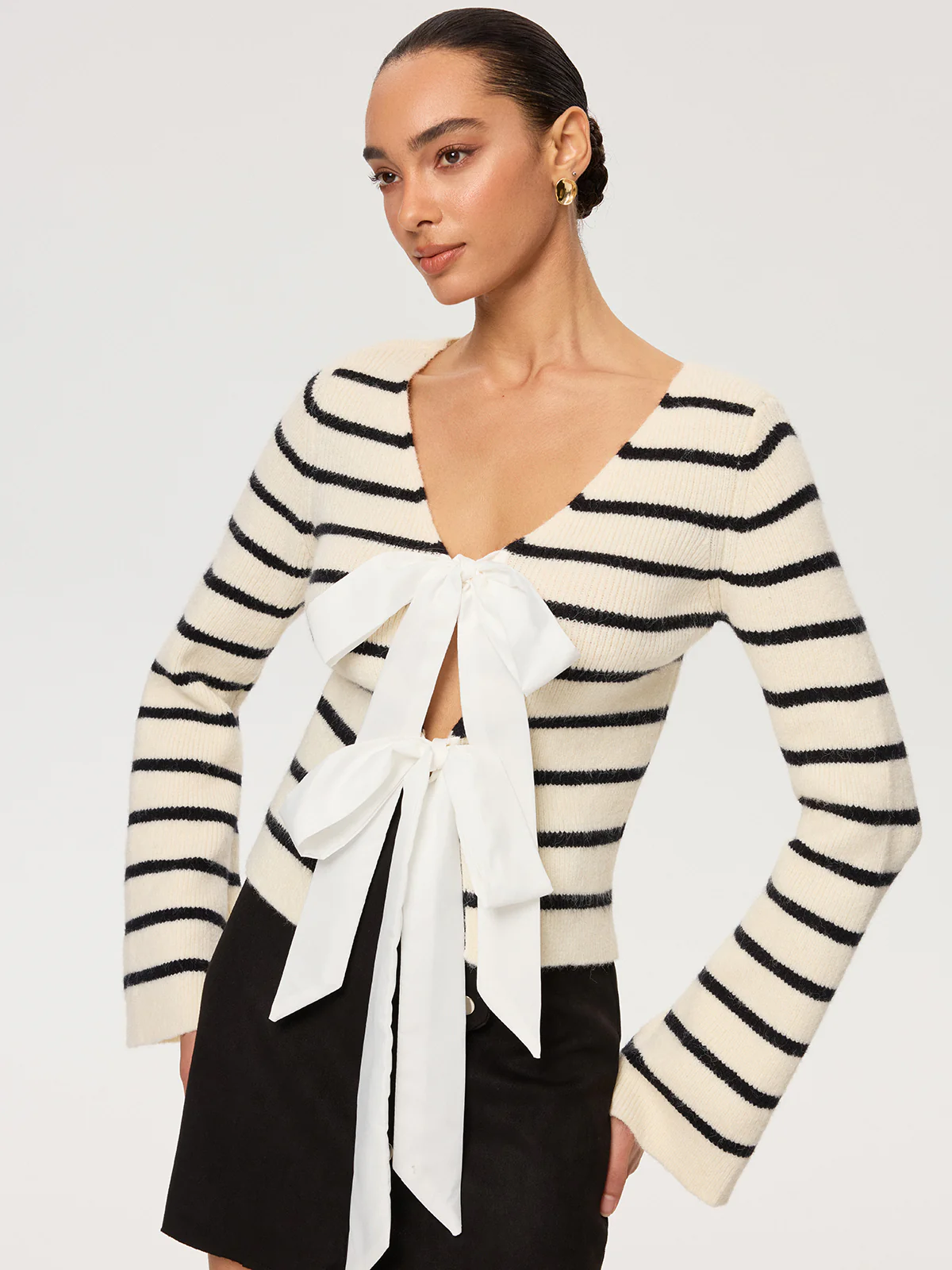 Reversible Striped Bow Cardigan - Image 3