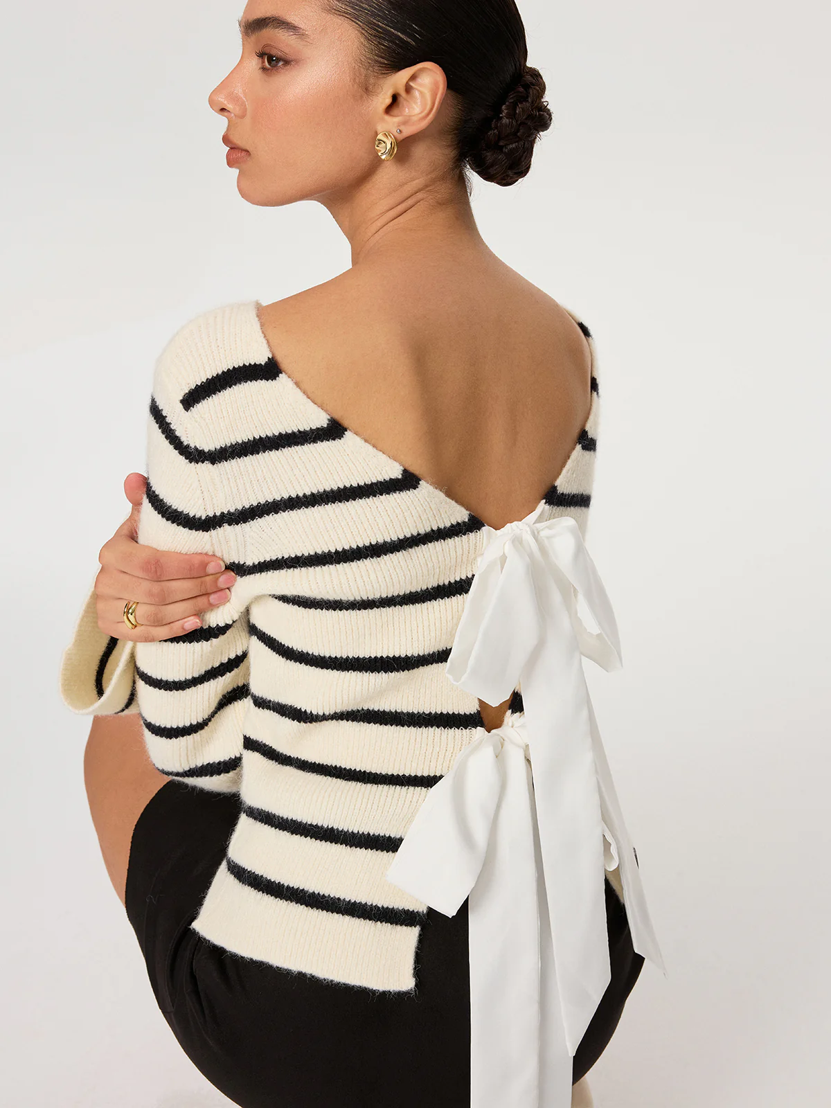 Reversible Striped Bow Cardigan - Image 5