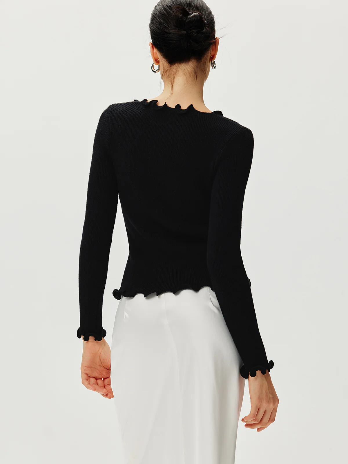 Rhinestone Bow Lettuce Trim Sweater - Image 5