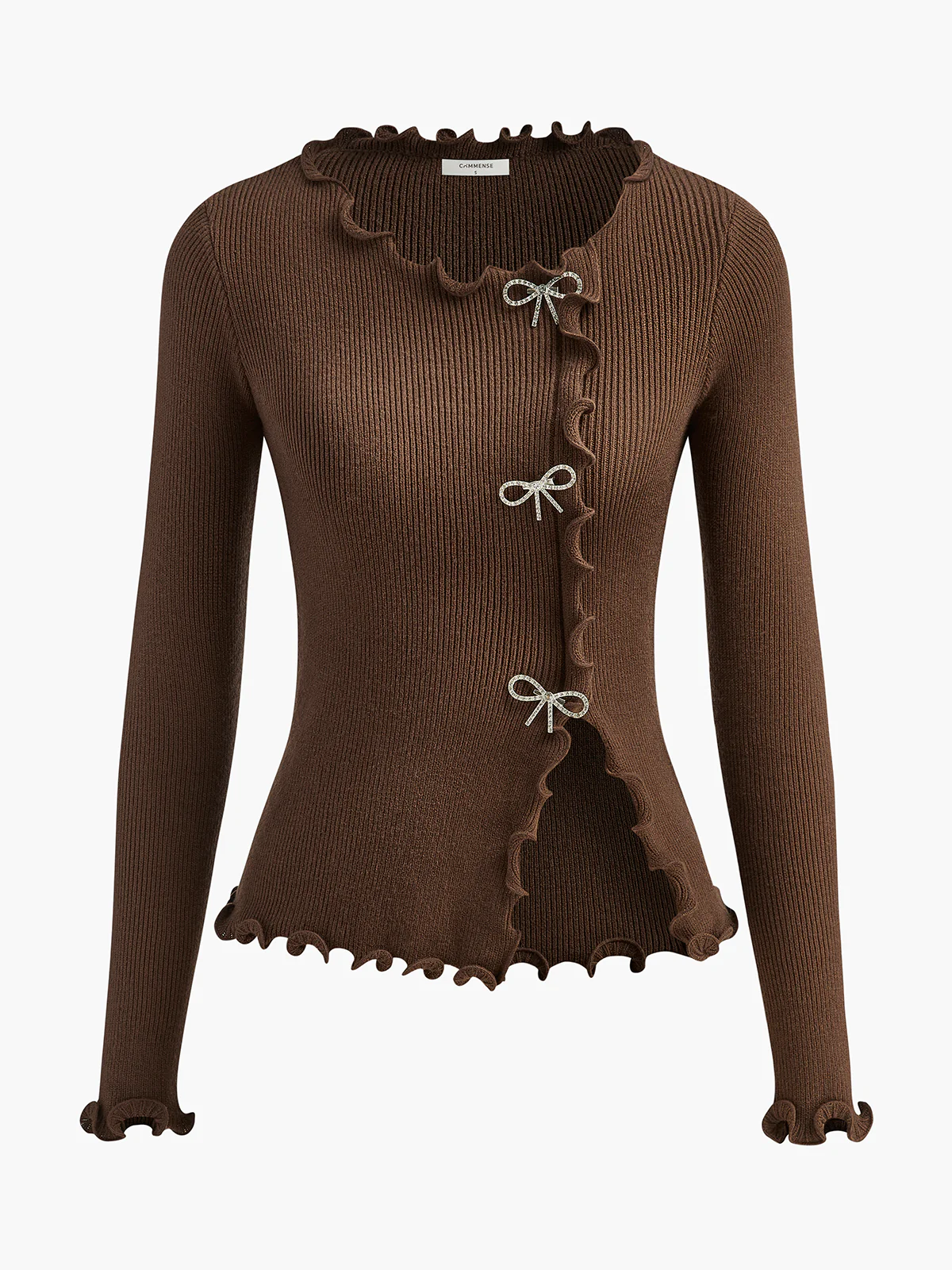 Rhinestone Bow Lettuce Trim Sweater - Image 6