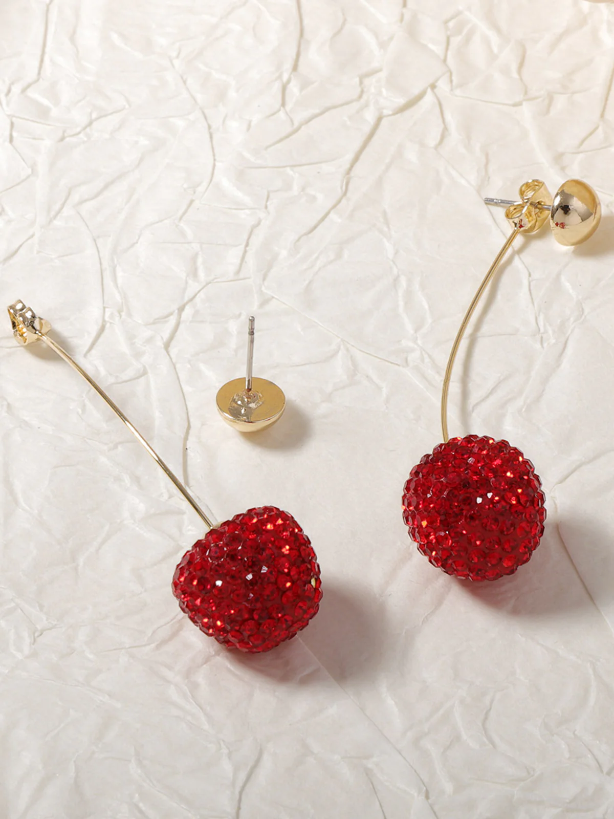 Rhinestone Cherry Stud Earrings - Image 3