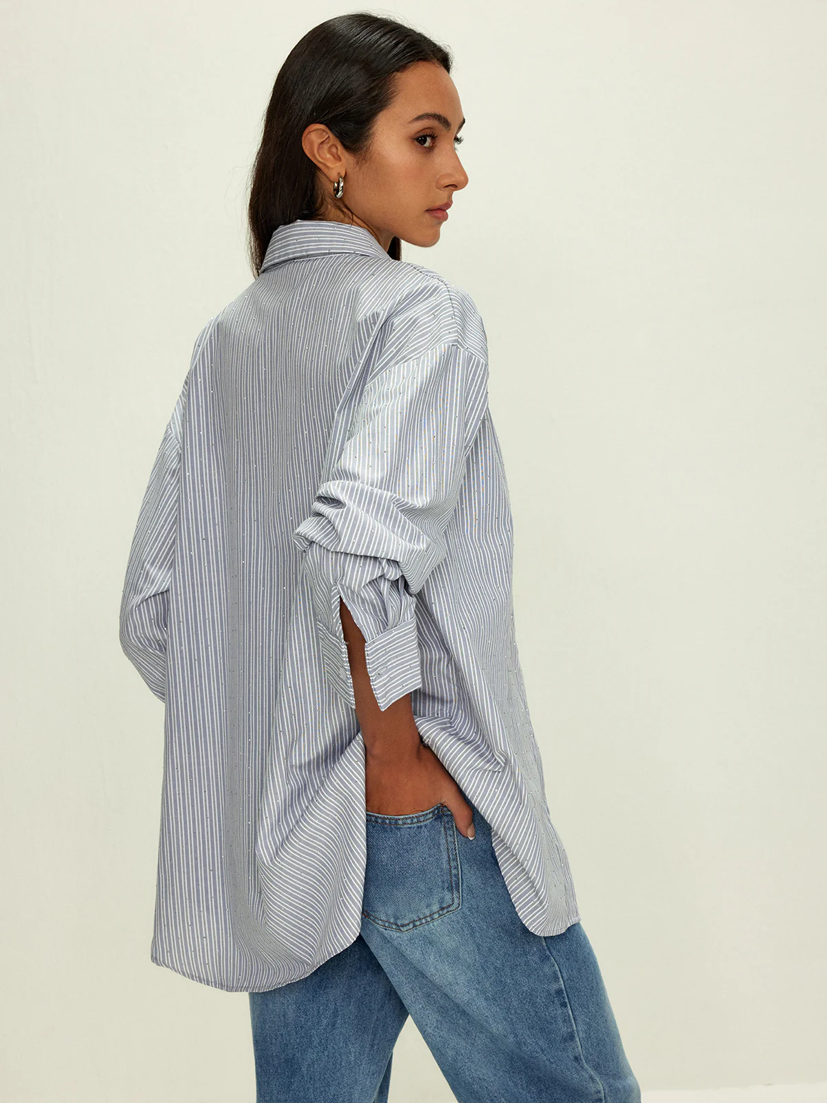 Rhinestone Dot Pinstripe Pocket Shirt - Image 4