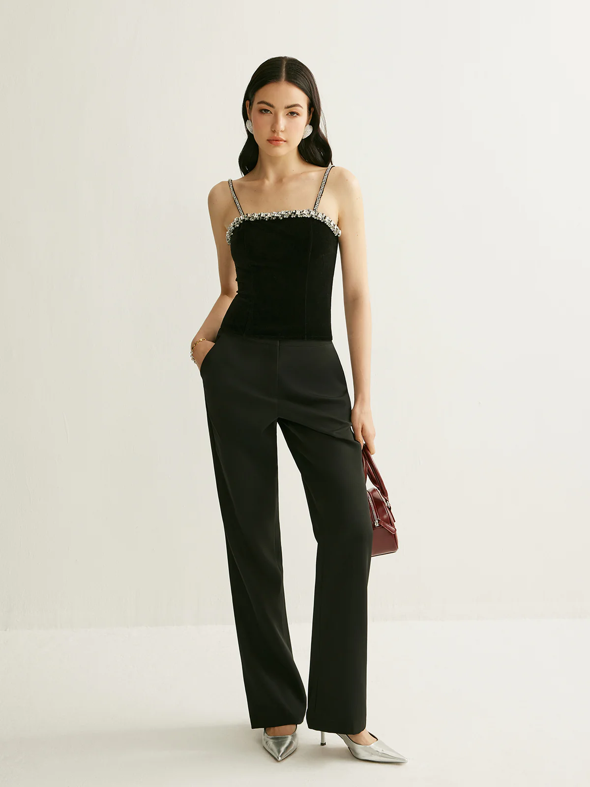 Rhinestone-Embellished Velvet Cami Top - Image 4