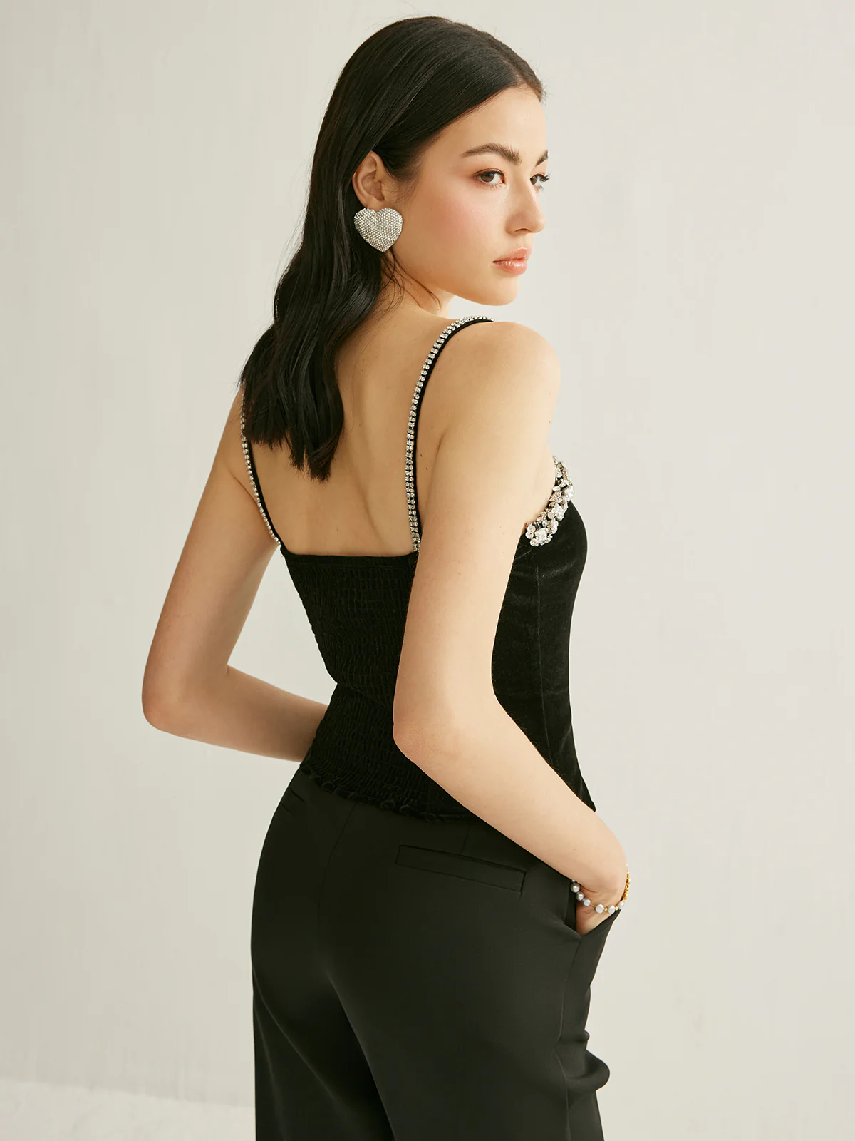 Rhinestone-Embellished Velvet Cami Top - Image 6