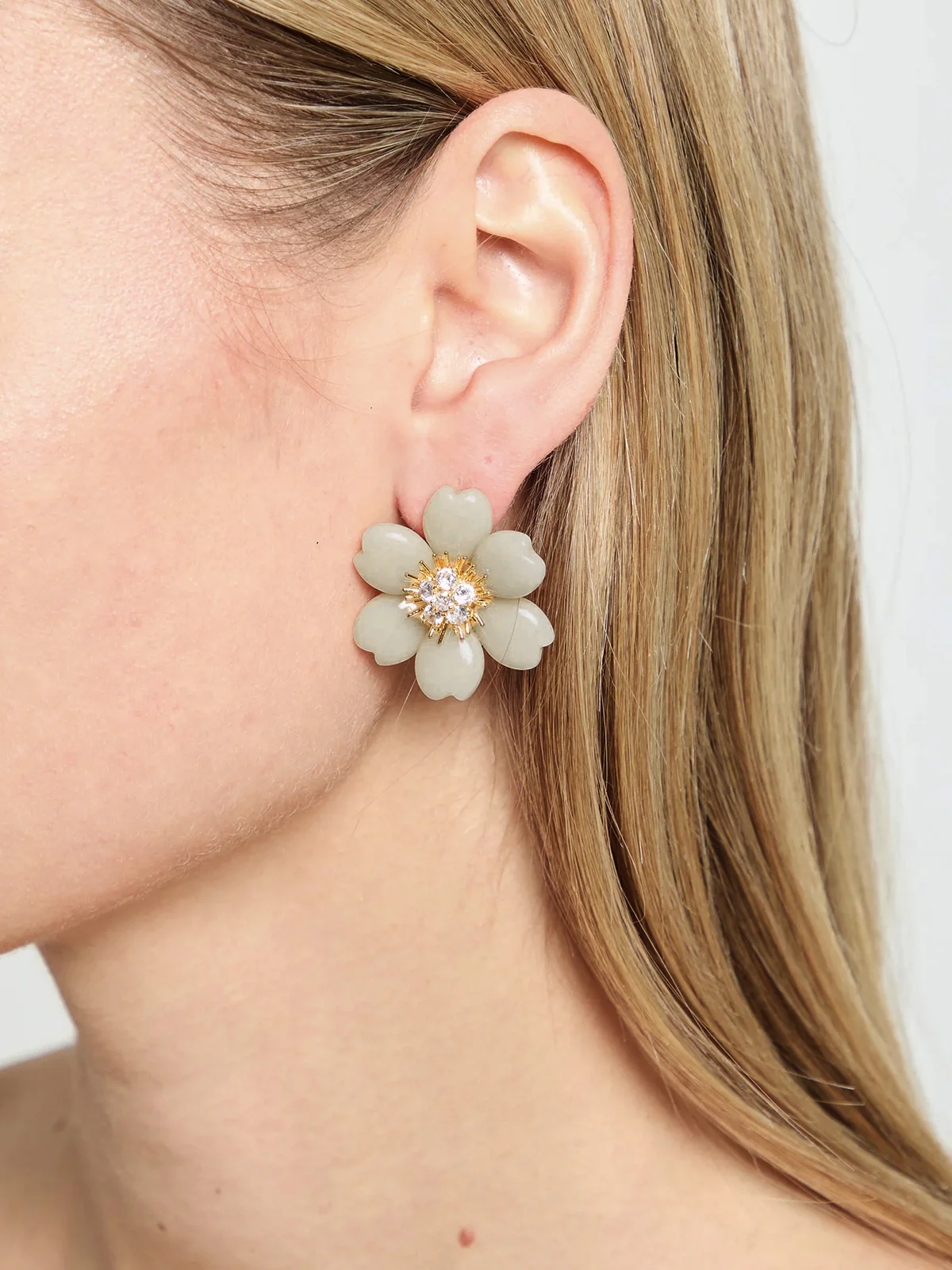 Rhinestone Flower Stud Earrings - Image 2