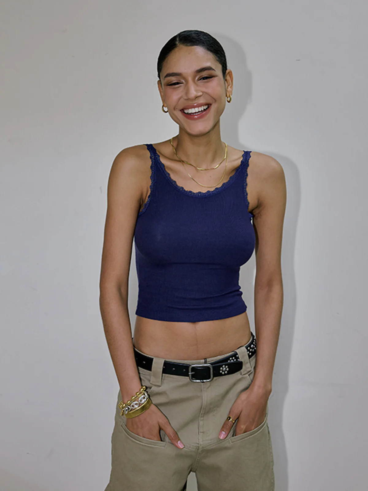 Rhinestone Lace Knit Cami Top - Image 3