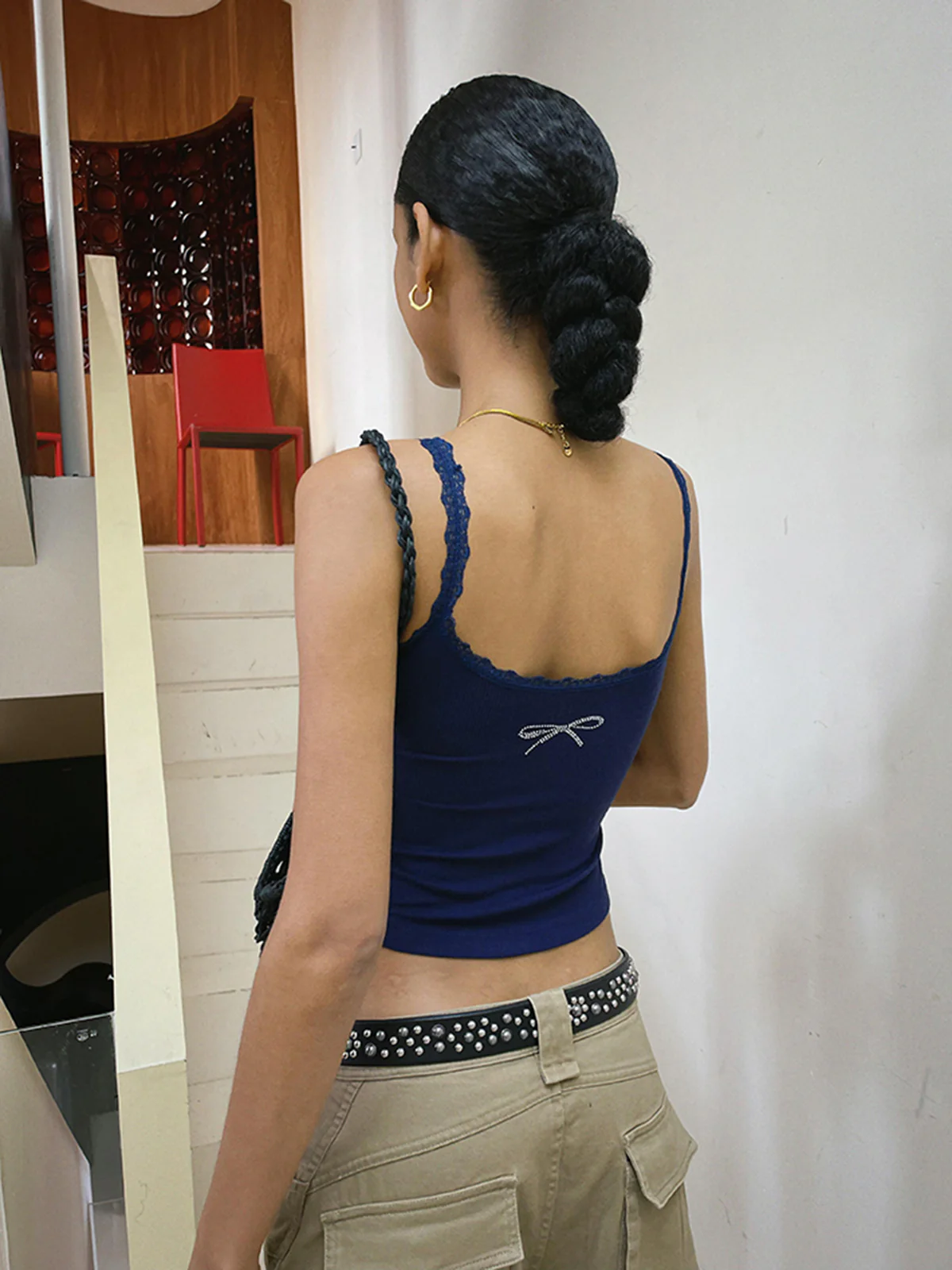 Rhinestone Lace Knit Cami Top - Image 4