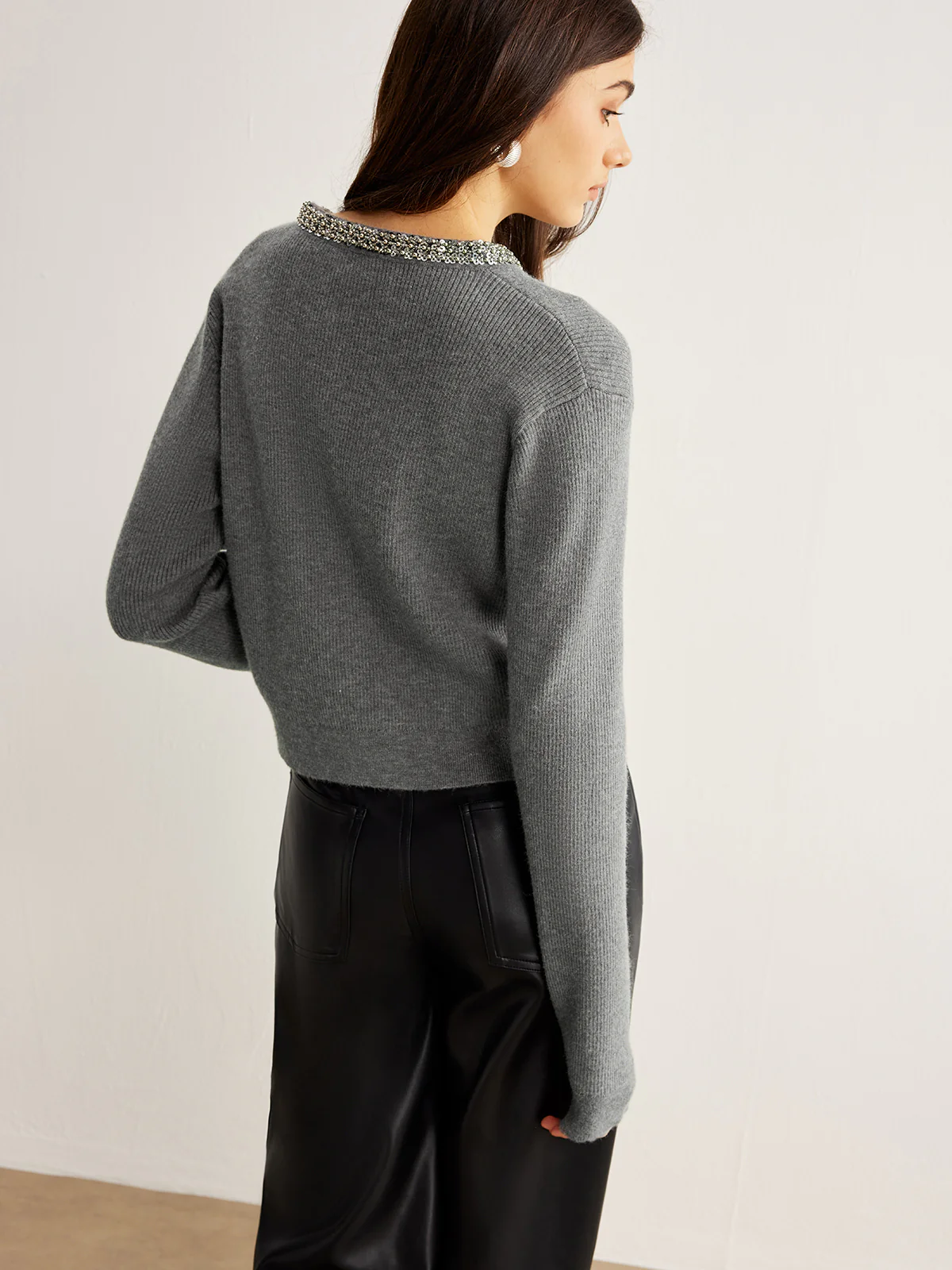 Rhinestone Neck Breasted Cardigan - Image 7
