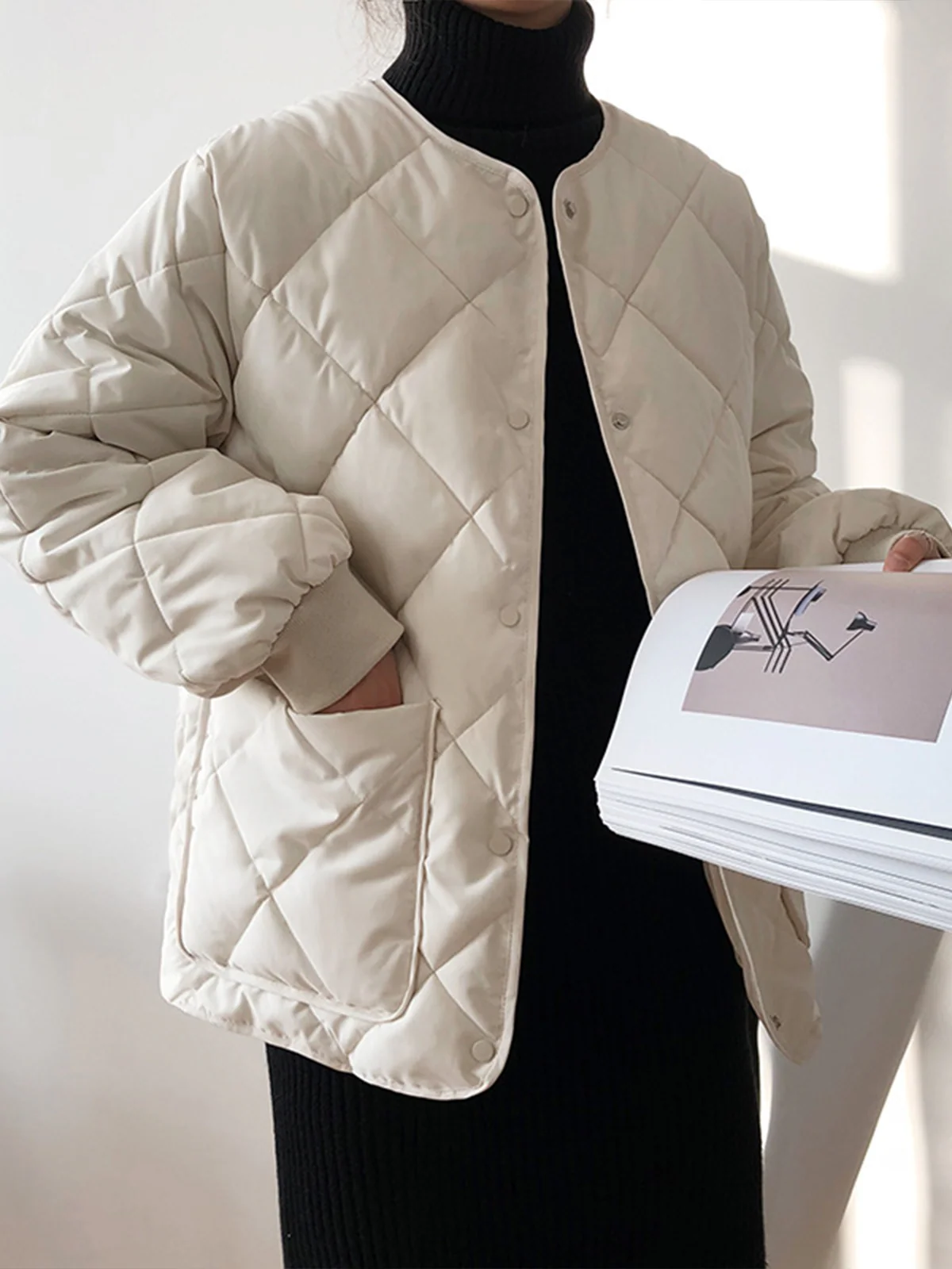 Rhombic Button Down Winter Coat - Image 2