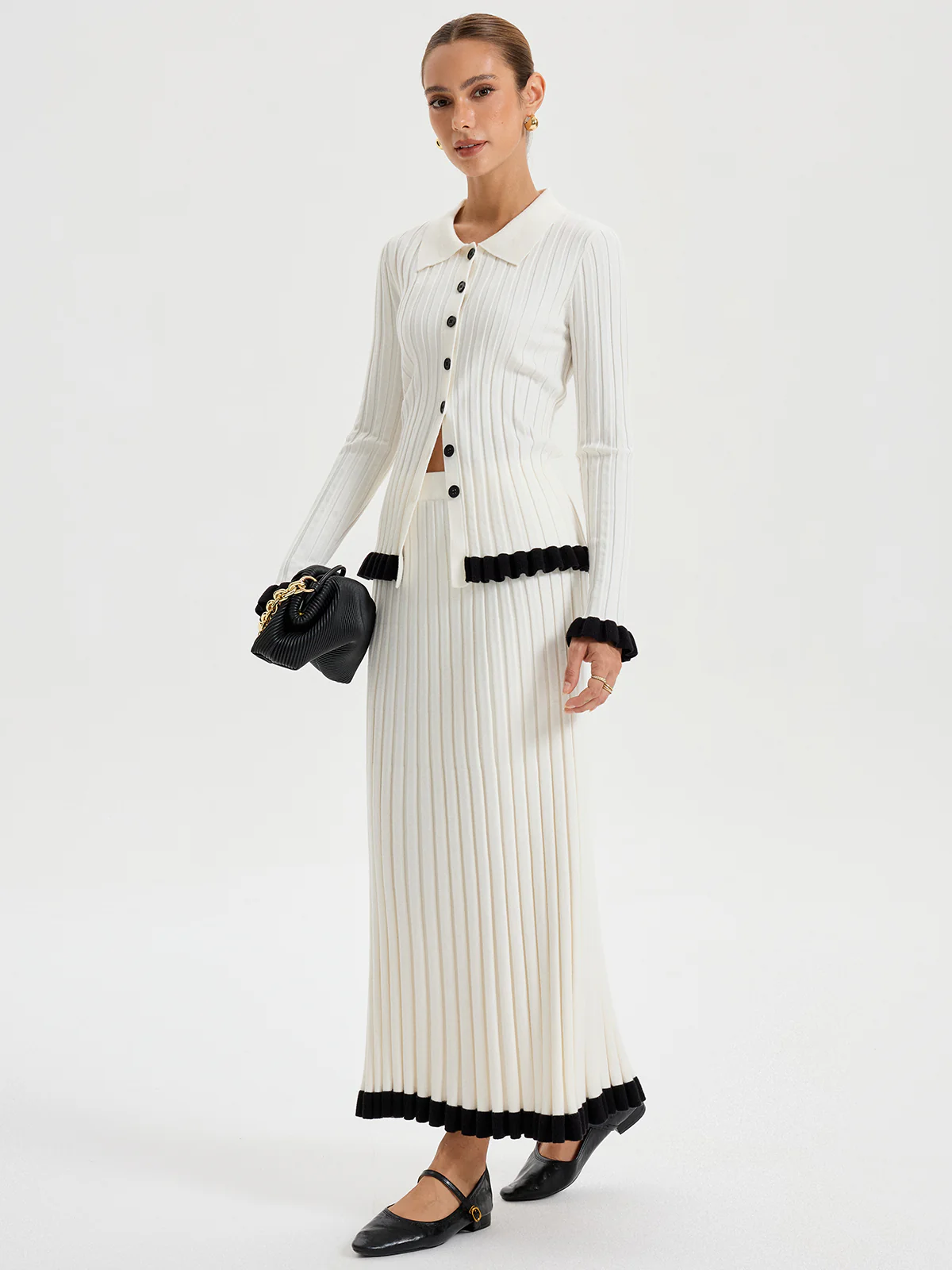 Rib-knit Cardigan with Contrasting Ruffles - Image 3