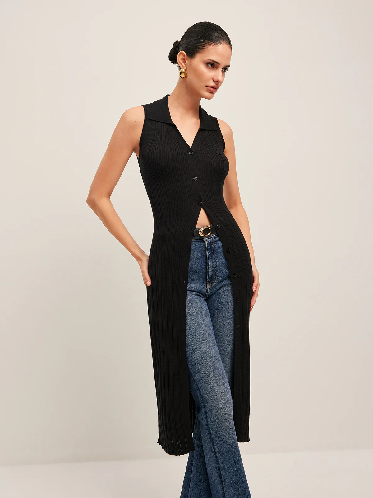 Ribbed Button-Up Knit Dress - Image 3