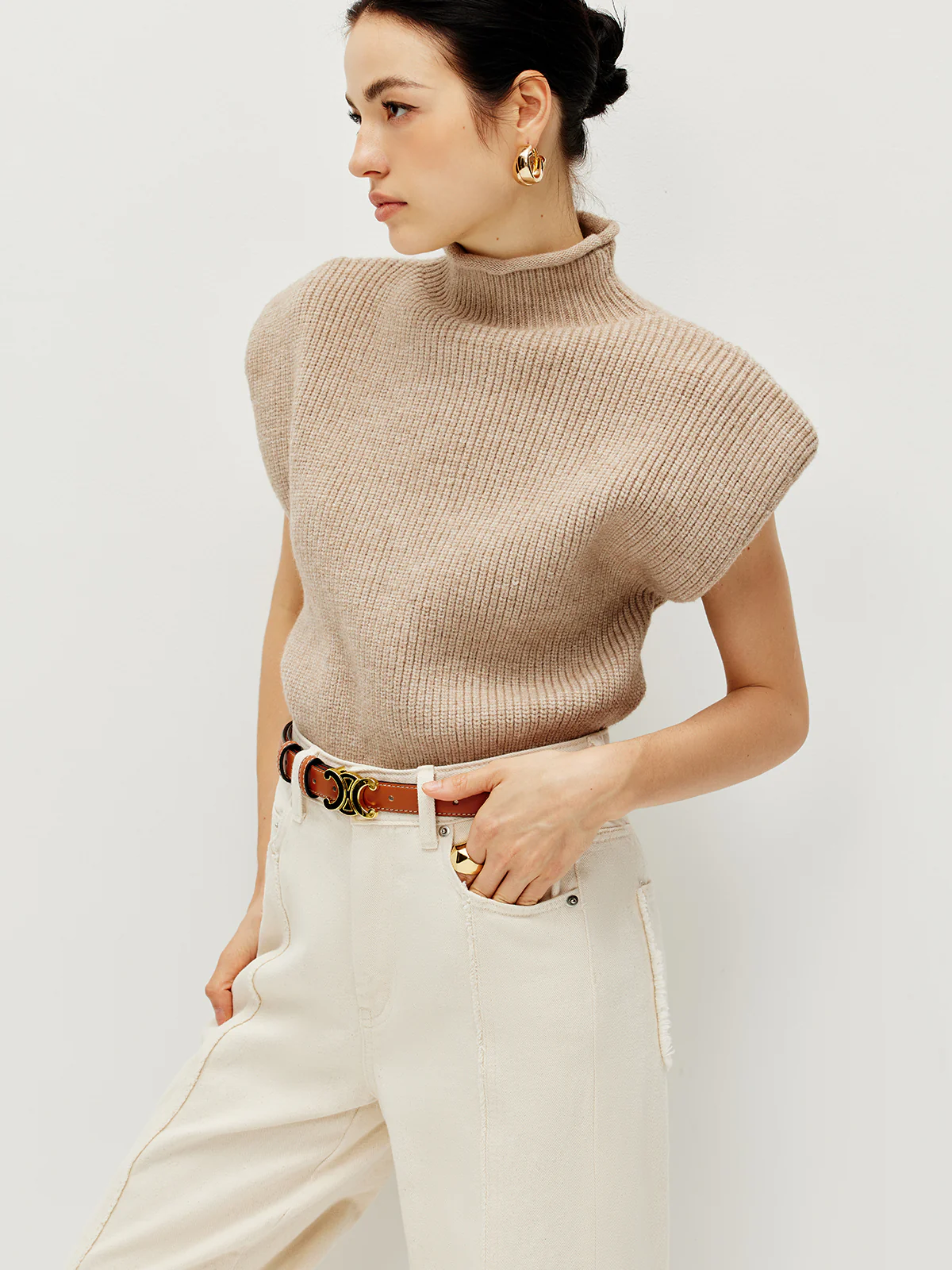 Ribbed Cap Sleeve Warm Sweater - Image 5