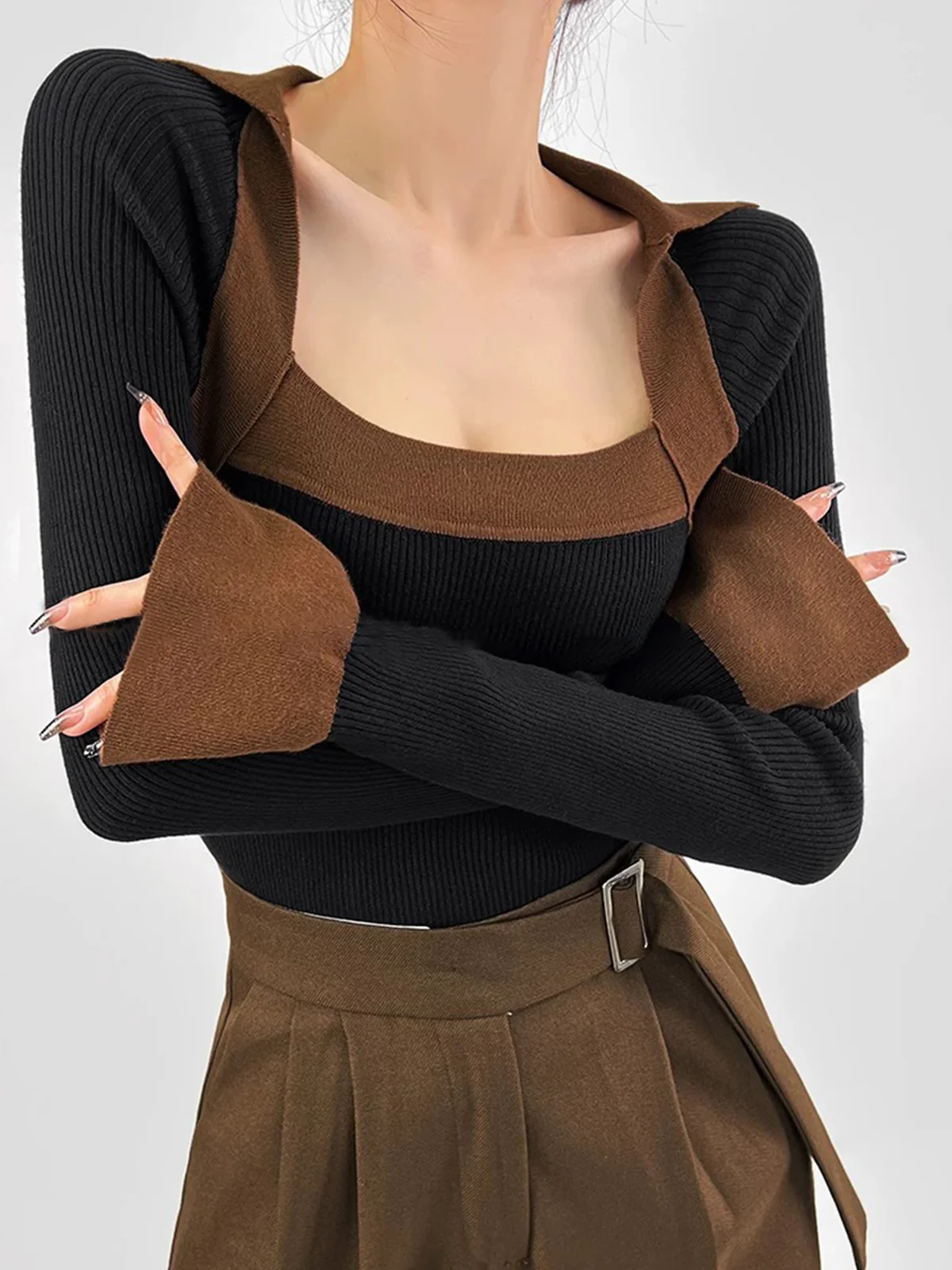 Ribbed Color Block Skinny Sweater - Image 5