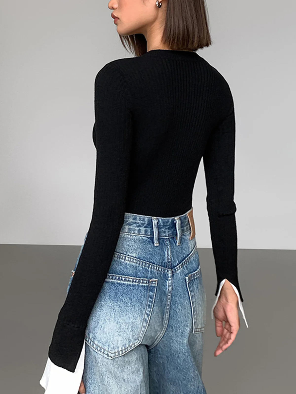 Ribbed Contrast Cuff Sweater - Image 3