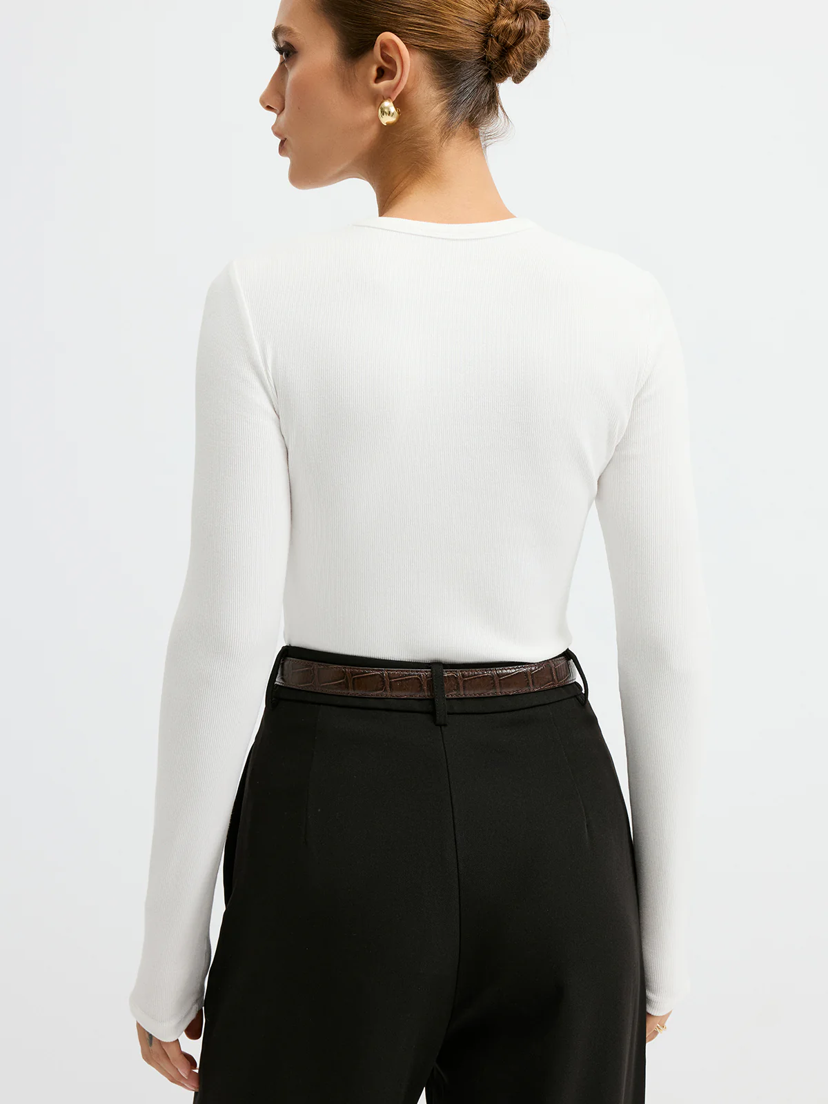 Ribbed Crew Neck Long Sleeve T-Shirt - Image 6