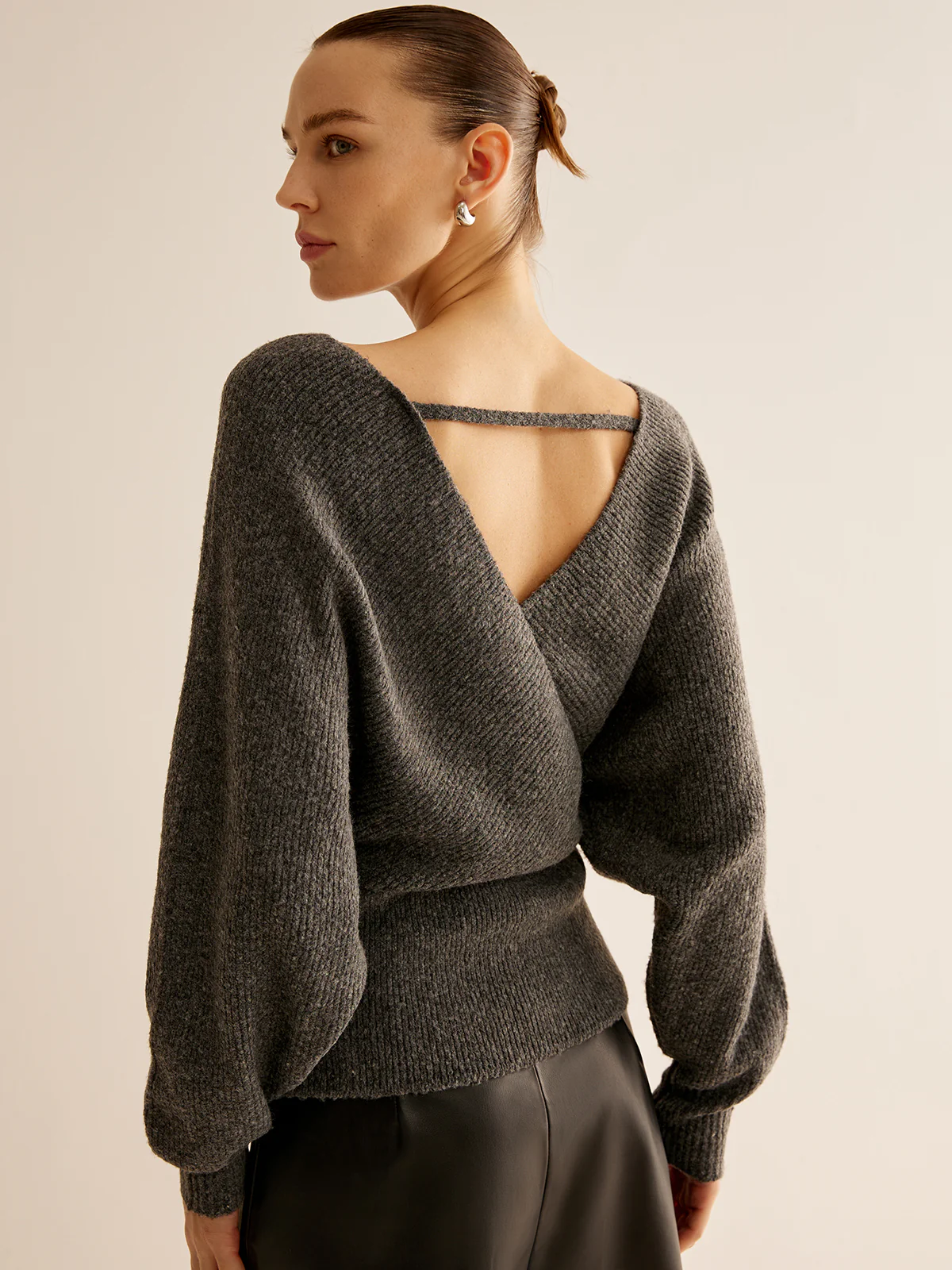 Ribbed Criss Cross Cinched Sweater - Image 2