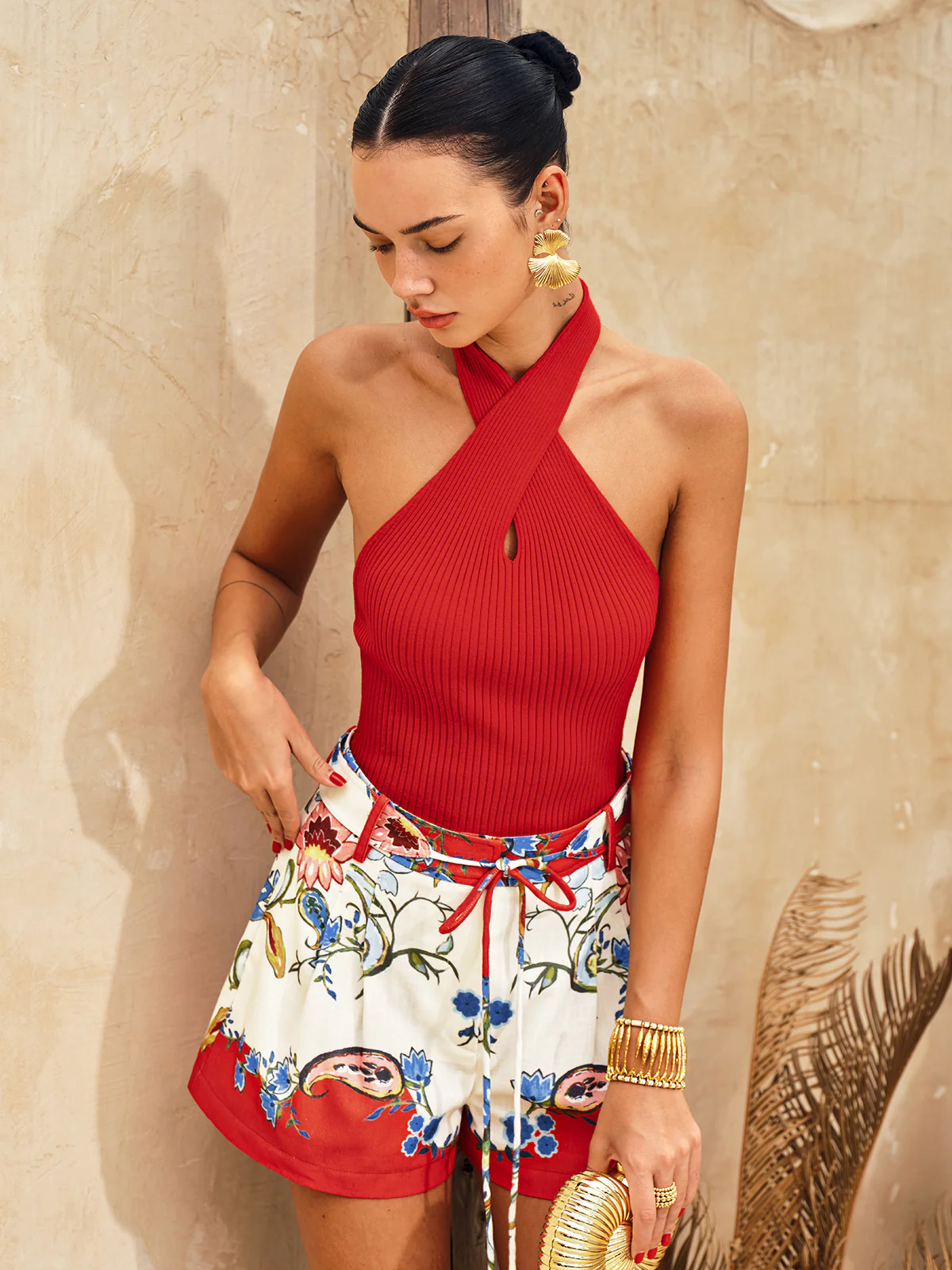Ribbed Crisscross Halter Neck Knit Top - Image 6